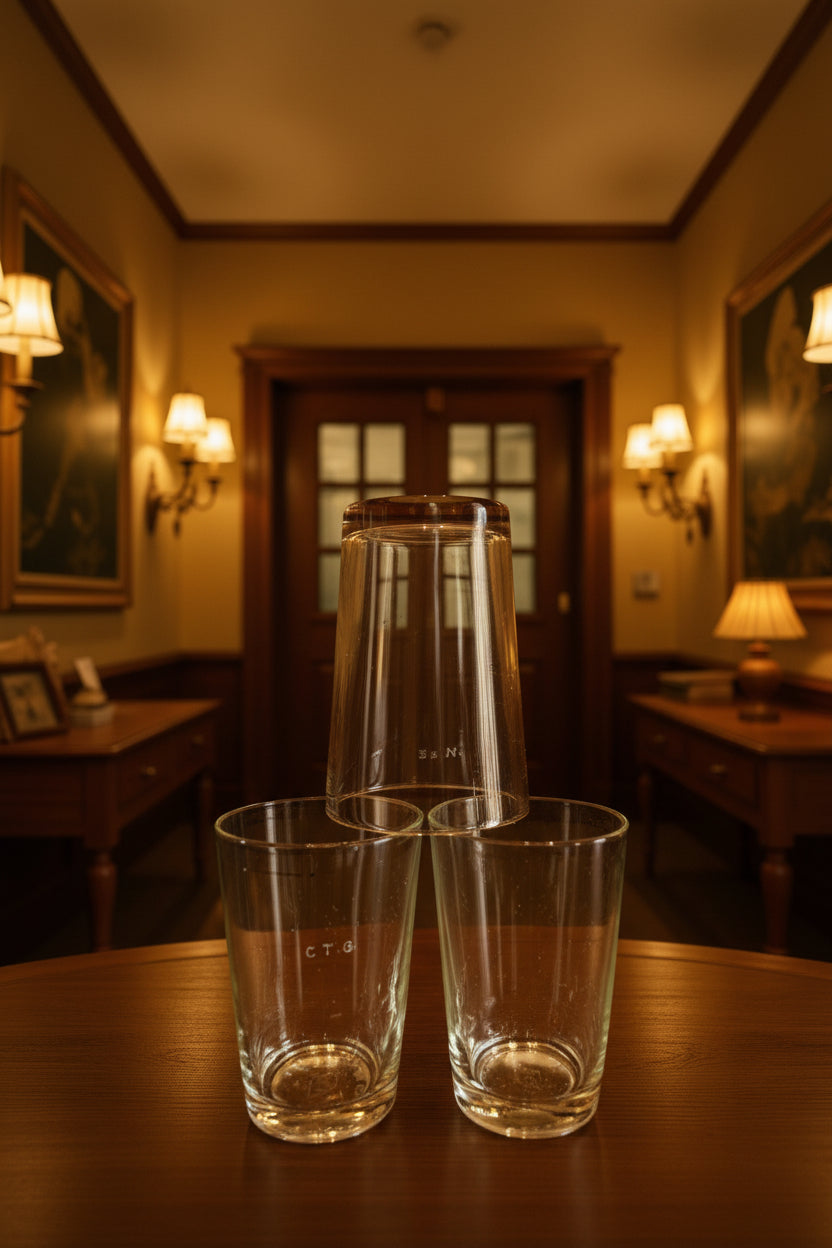 1940'S Rare Chettinad Family Engraved Vintage Glass Tumbler Set (3 Pieces) – Made in Japan