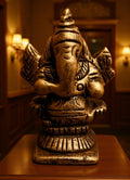 Antique South Indian Handlcrafted Brass Ganesha Sculpture on Ornate Pedestal – Collector’s Piece