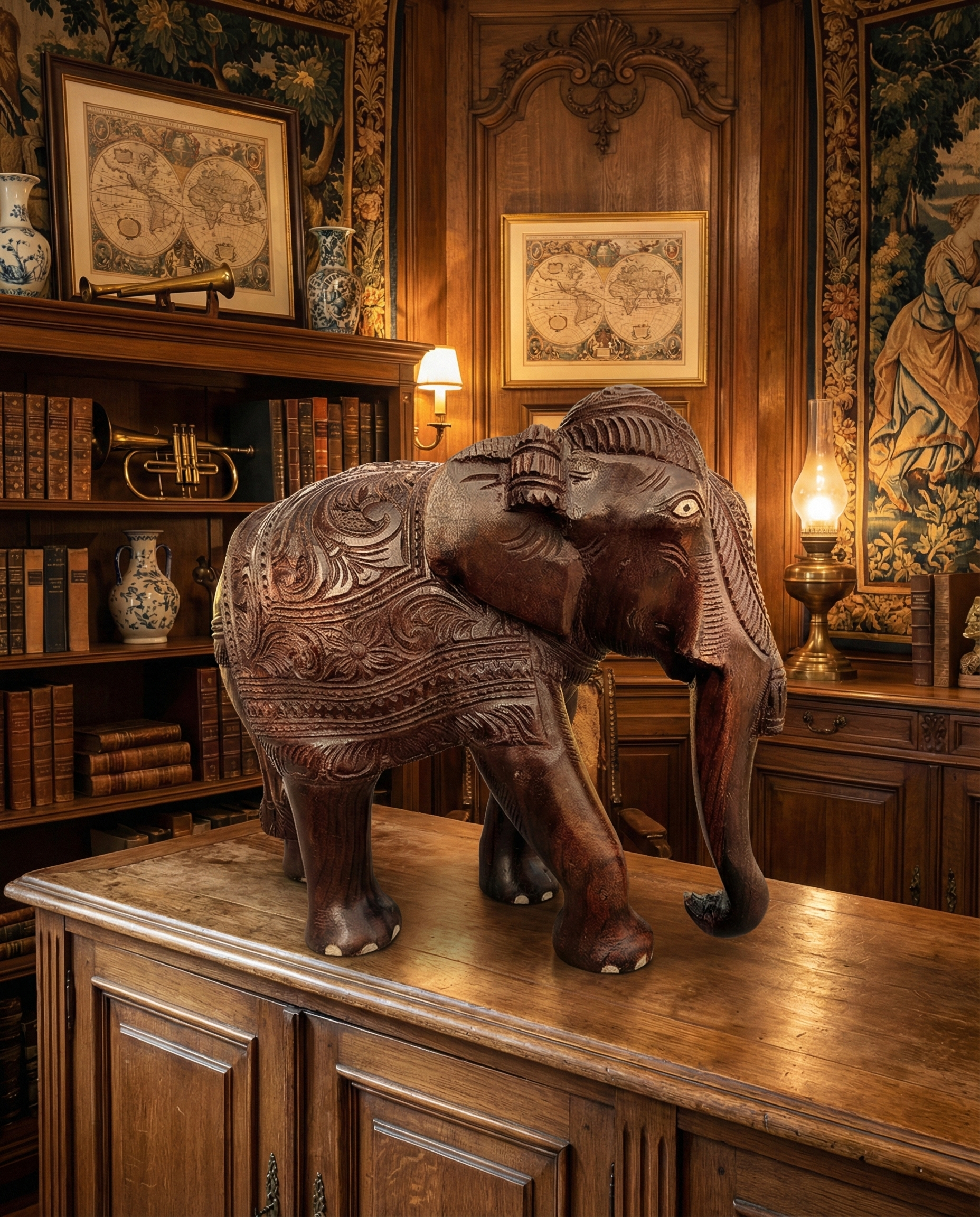 Antique Hand-Carved Kerala Rosewood Elephant – Heritage Sculpture (12”)
