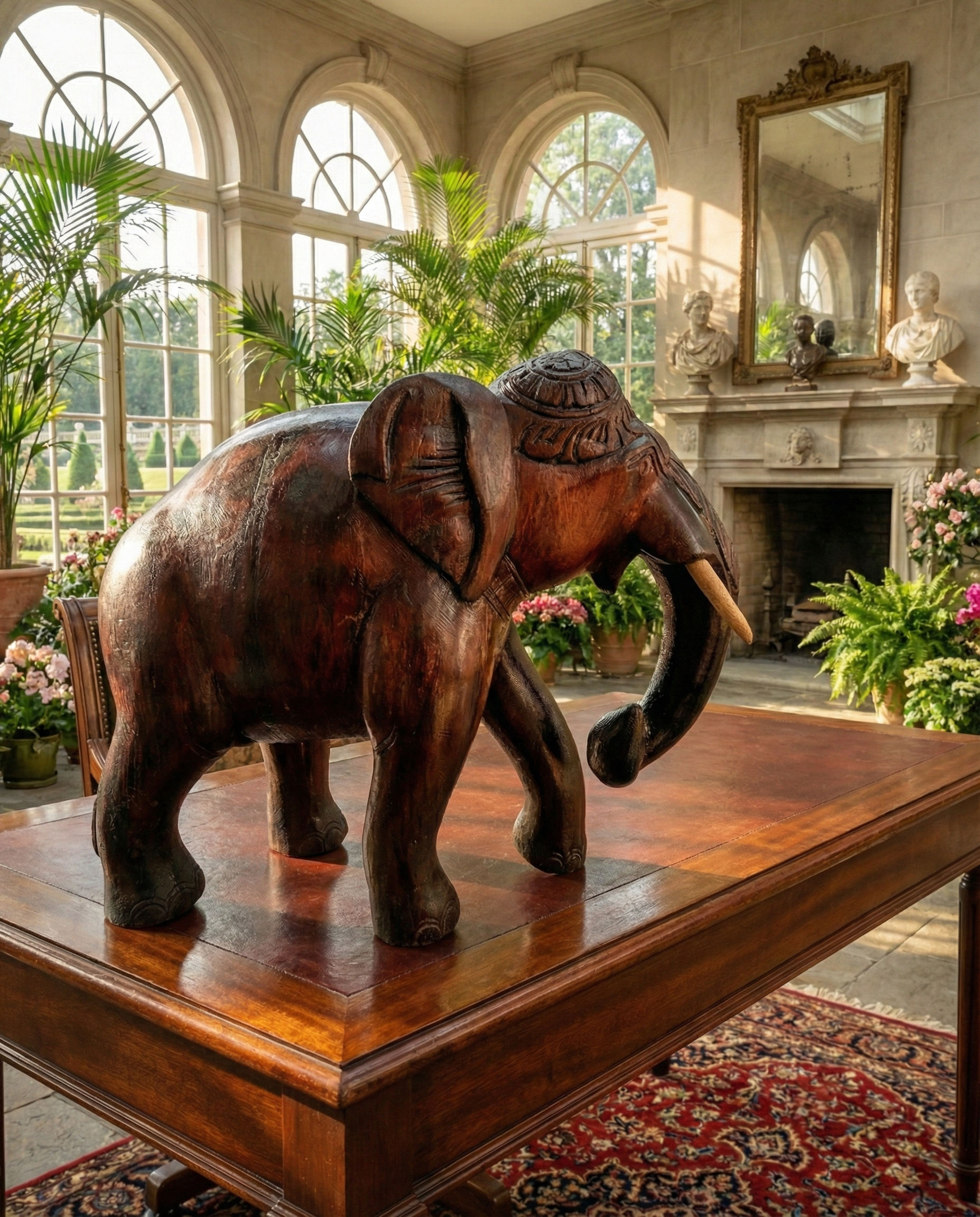 Antique Hand-Carved Rosewood Elephant – Heritage Sculpture (12”)