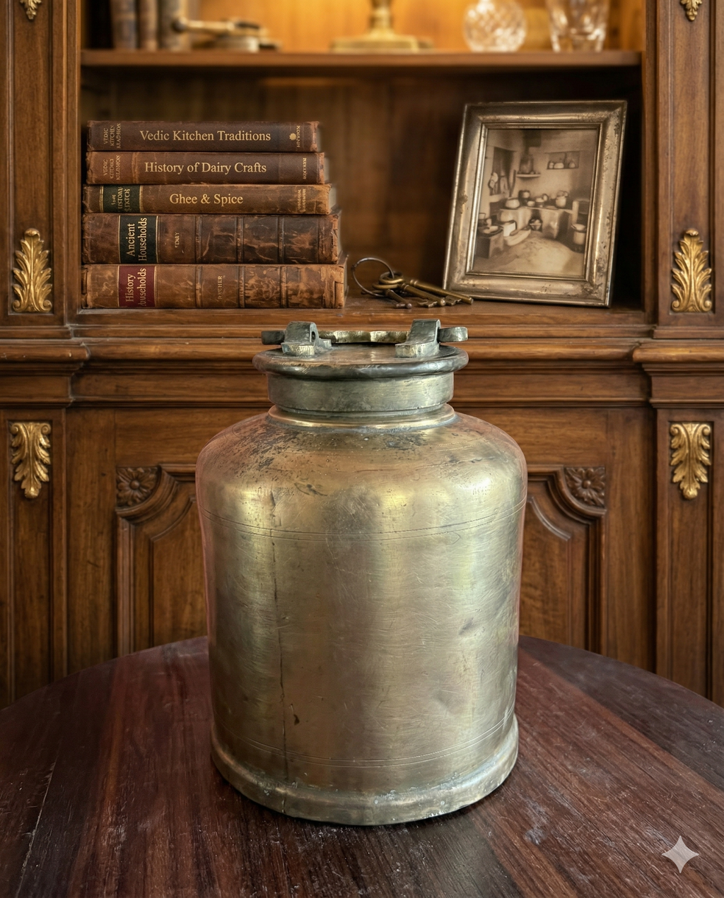 Antique Solid Brass Ghee Storage Container with Lid – Traditional Indian Kitchen Vessel | Vintage Heritage Piece