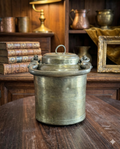 Antique Solid Brass Storage Container with Side Handles & Lid – Traditional Indian Ghee or Oil Pot | Vintage Collectible