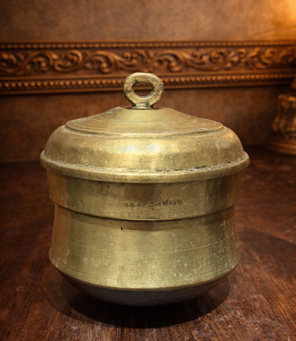 Antique Brass Handcrafted Idli Pot | Steamer | Cooker | South Indian Idli Patra with 2 Inserts; 6 Idli Moulds | Polished | Tin Coated