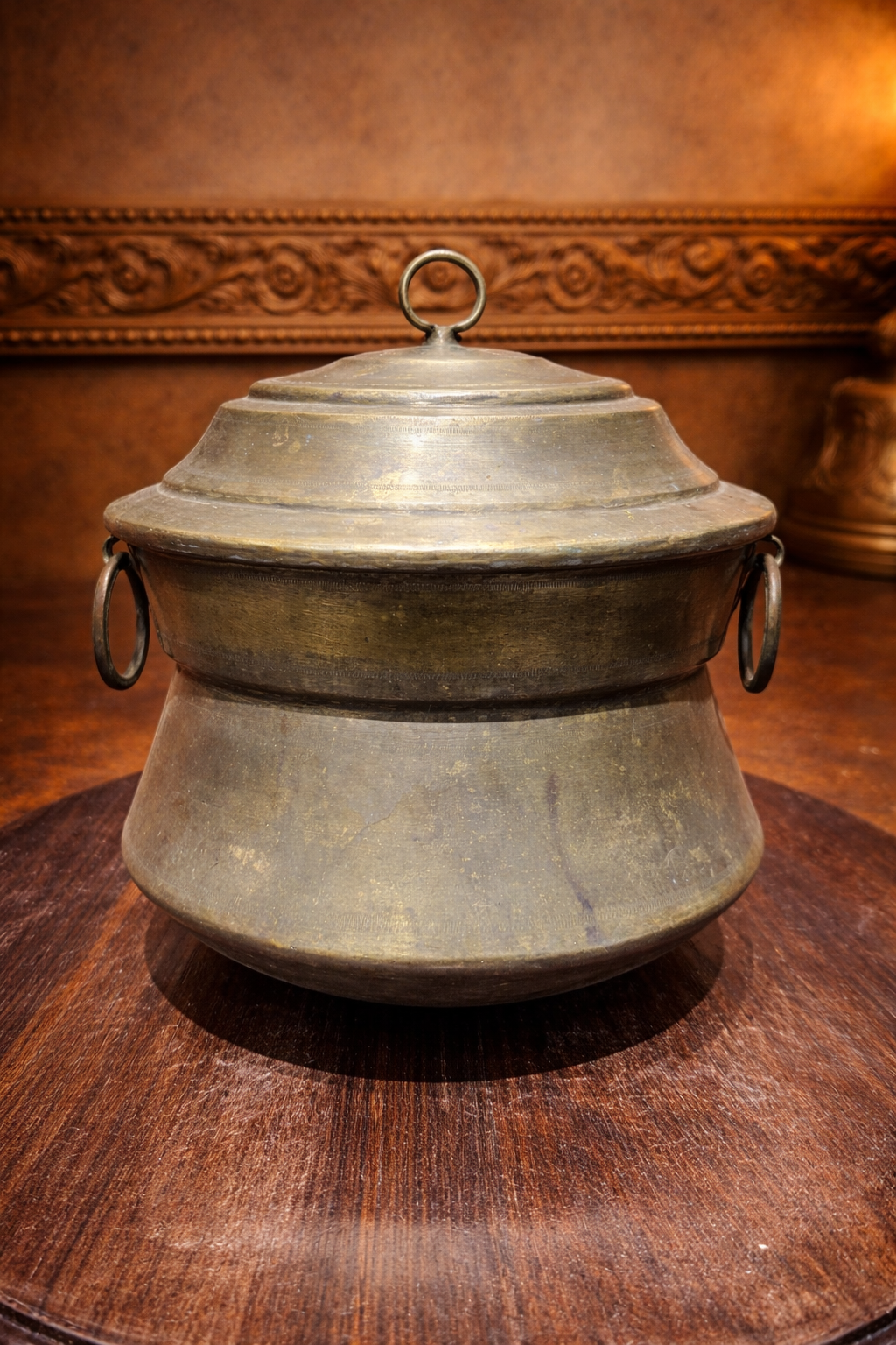 Antique Brass Idli & Idiappam Steamer Pot – Traditional South Indian Handcrafted Cooker with 2 Inserts (Idiappam Plate & 4 Idli Mould) | Tin Coated