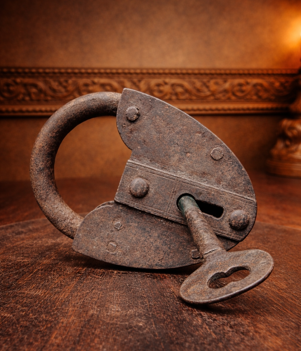 1900'S Vintage Handcrafted Iron Lock with Original Key – Vintage Rustic Security Lock