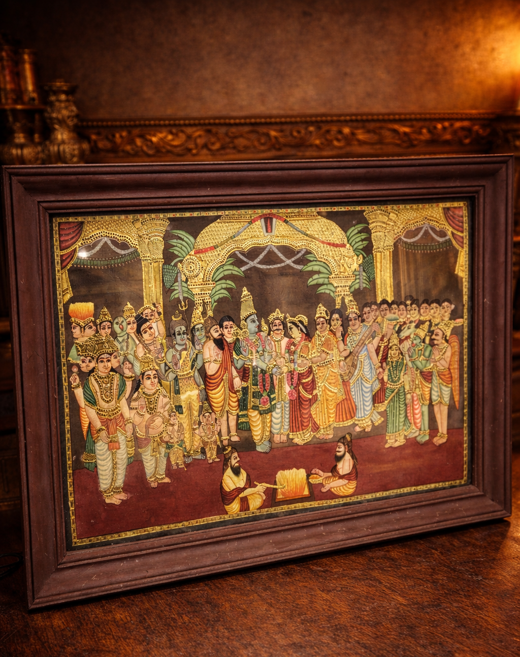 Large Antique Tanjore Painting – Srinivasa Kalyanam (Divine Wedding of Lord Venkateswara and Goddess Lakshmi) – 6.25 ft x 4.25 ft