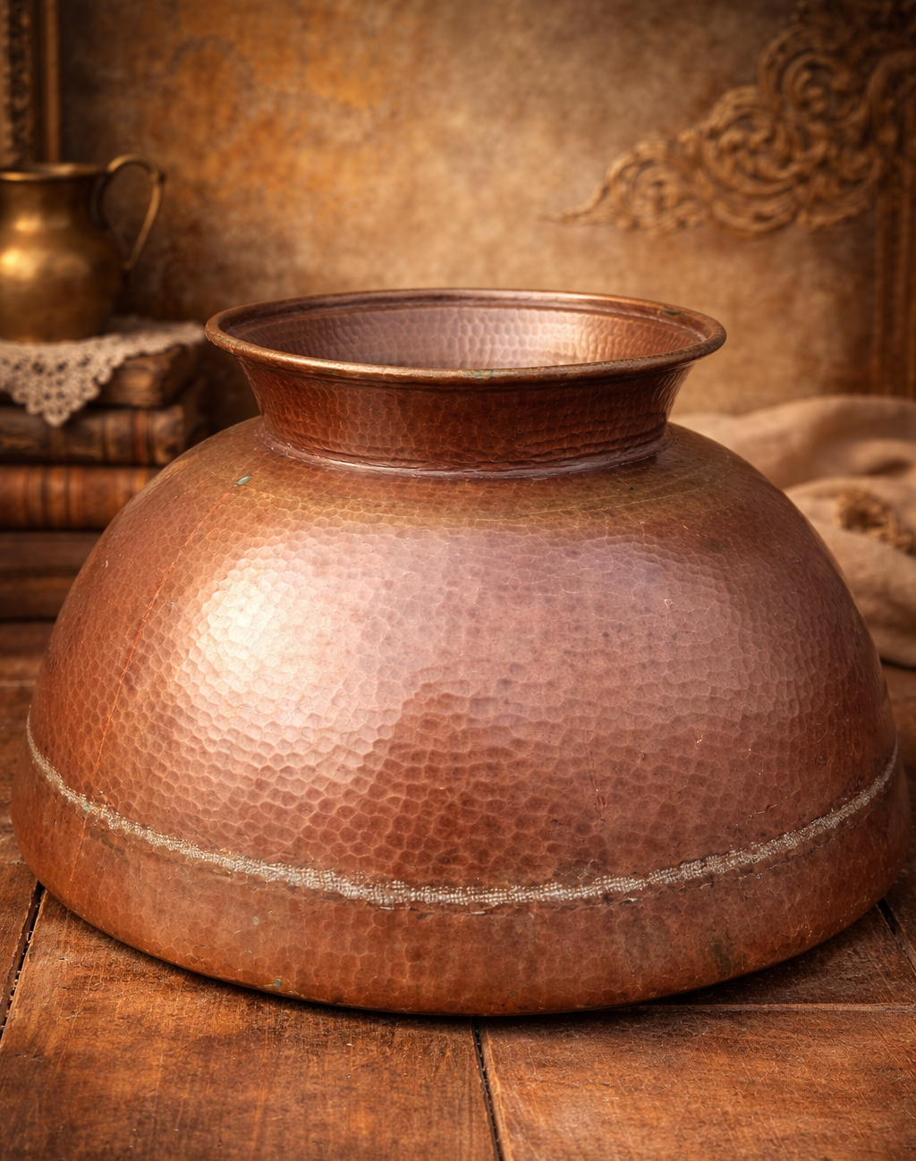 Antique Hand-Hammered Copper Water Vessel | Traditional Indian Copper Pot | Vintage Decorative Storage Urn