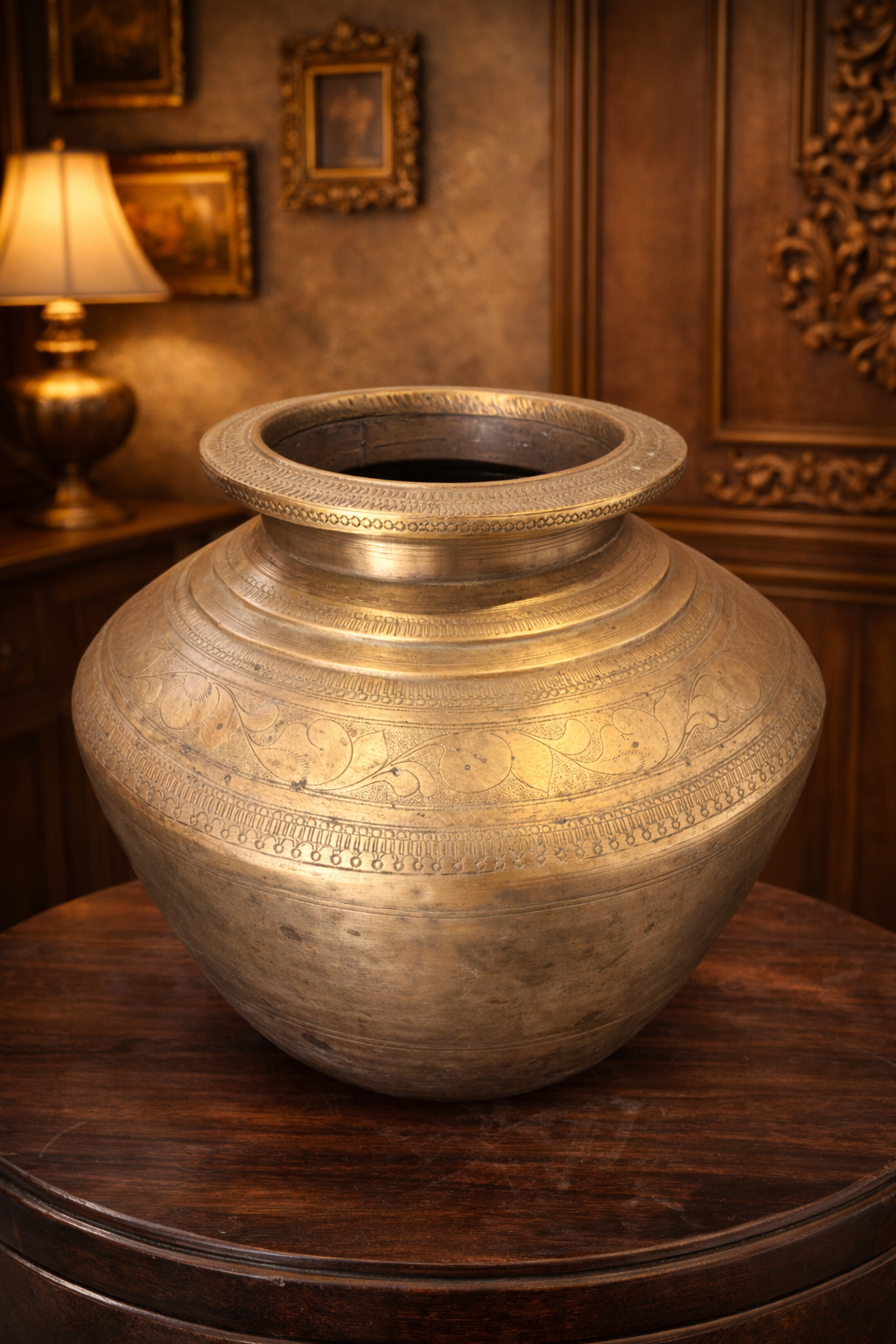 Antique Hand-Engraved Brass Lota – Traditional Indian Water Vessel