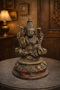 Antique Handcrafted Brass Goddess Lakshmi Idol – Seated Prosperity Icon