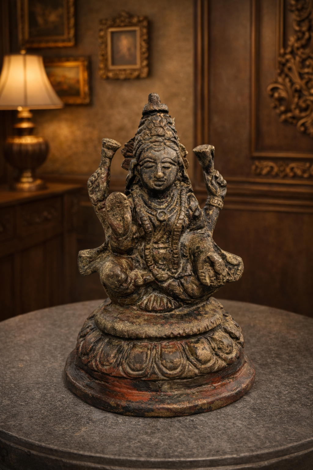 Antique Handcrafted Brass Goddess Lakshmi Idol – Seated Prosperity Icon