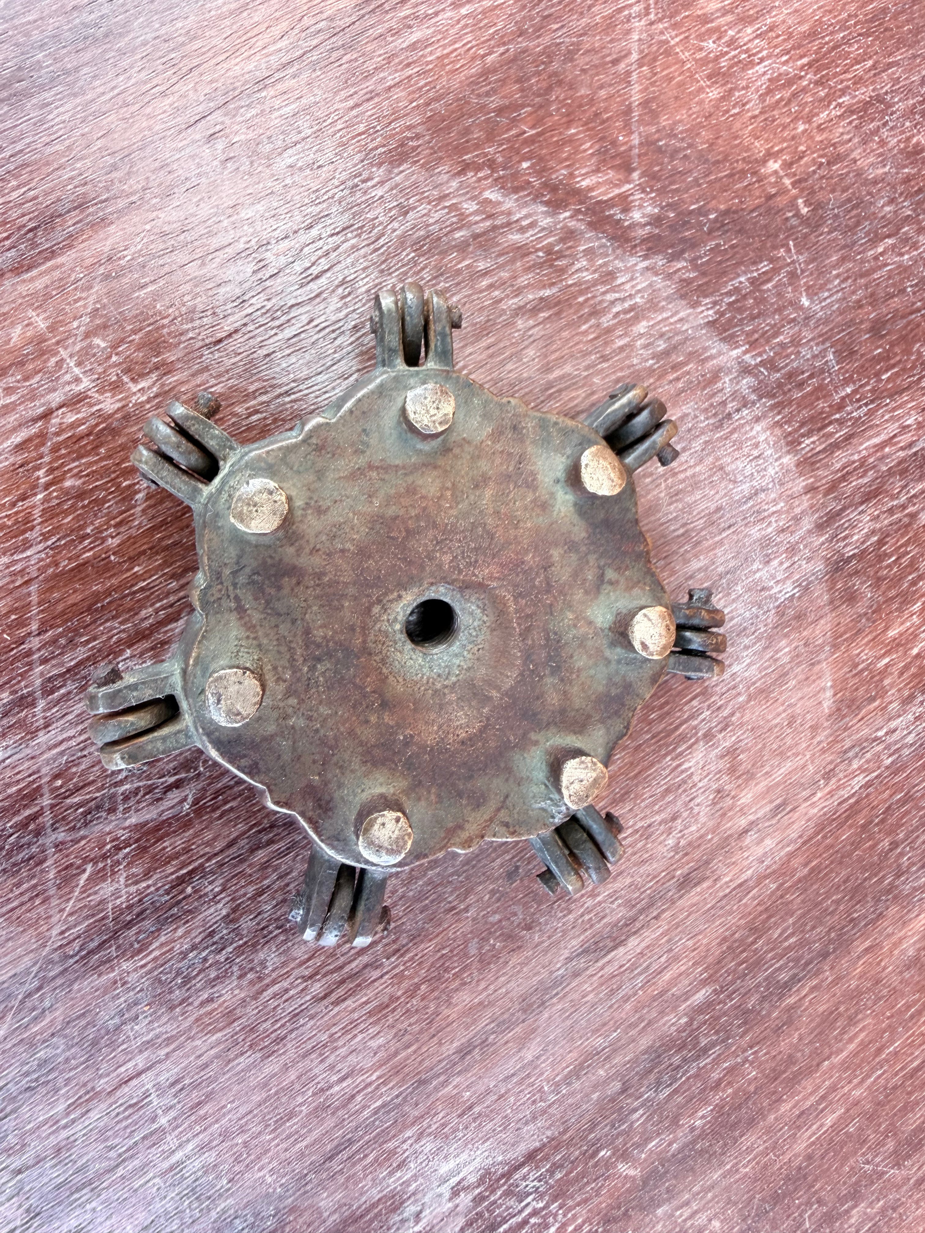 Antique Brass Sindoor Box with Peacock, kumkum Box