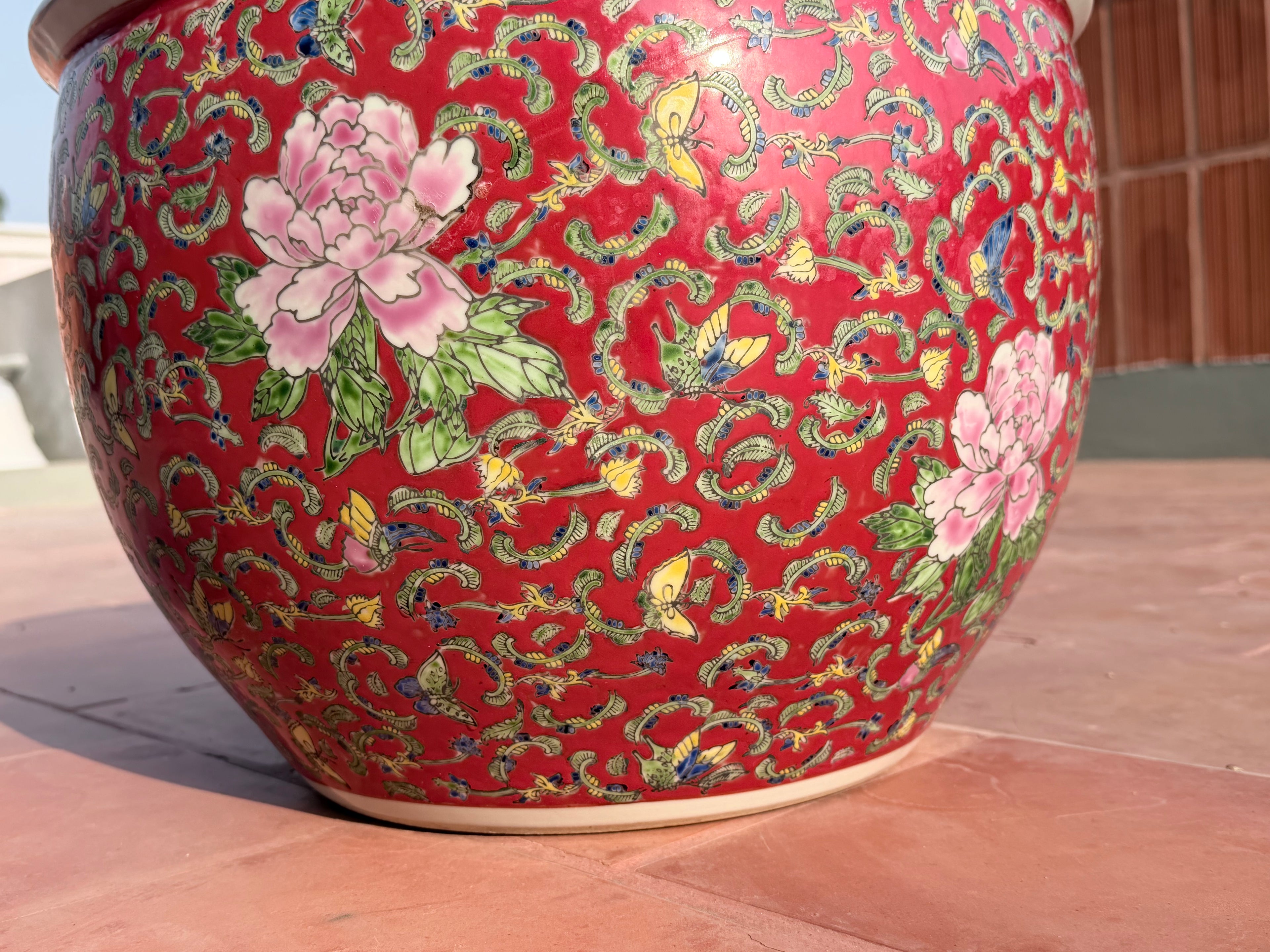 20th Century Chinese Porcelain Fish Bowl – Butterflies & Peonies (16”)