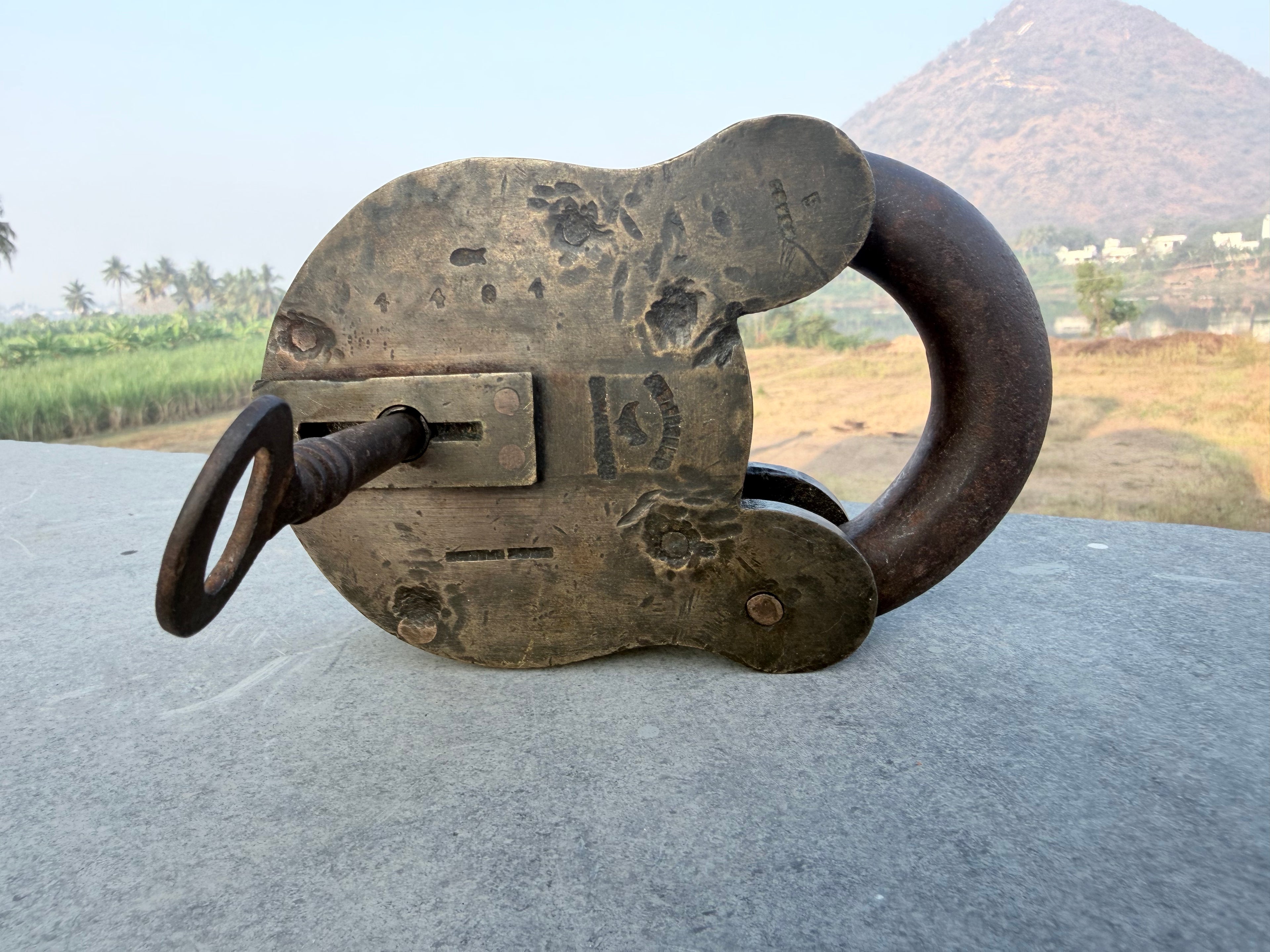 1900'S Rare Antique Hand-Forged Brass Padlock with Original Key - With Key Rich Patina Collectible Decorative
