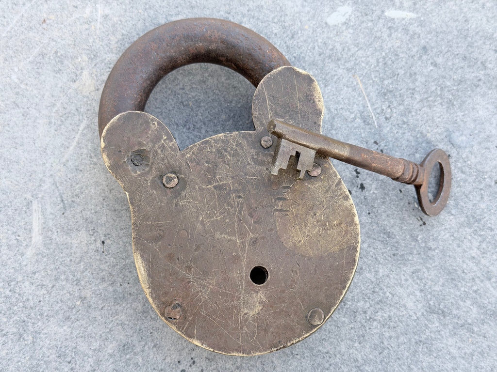 1900'S Rare Antique Hand-Forged Brass Padlock with Original Key - With Key Rich Patina Collectible Decorative