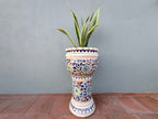 Antique Hand-Painted Designer Planter – Floral Pedestal Pot