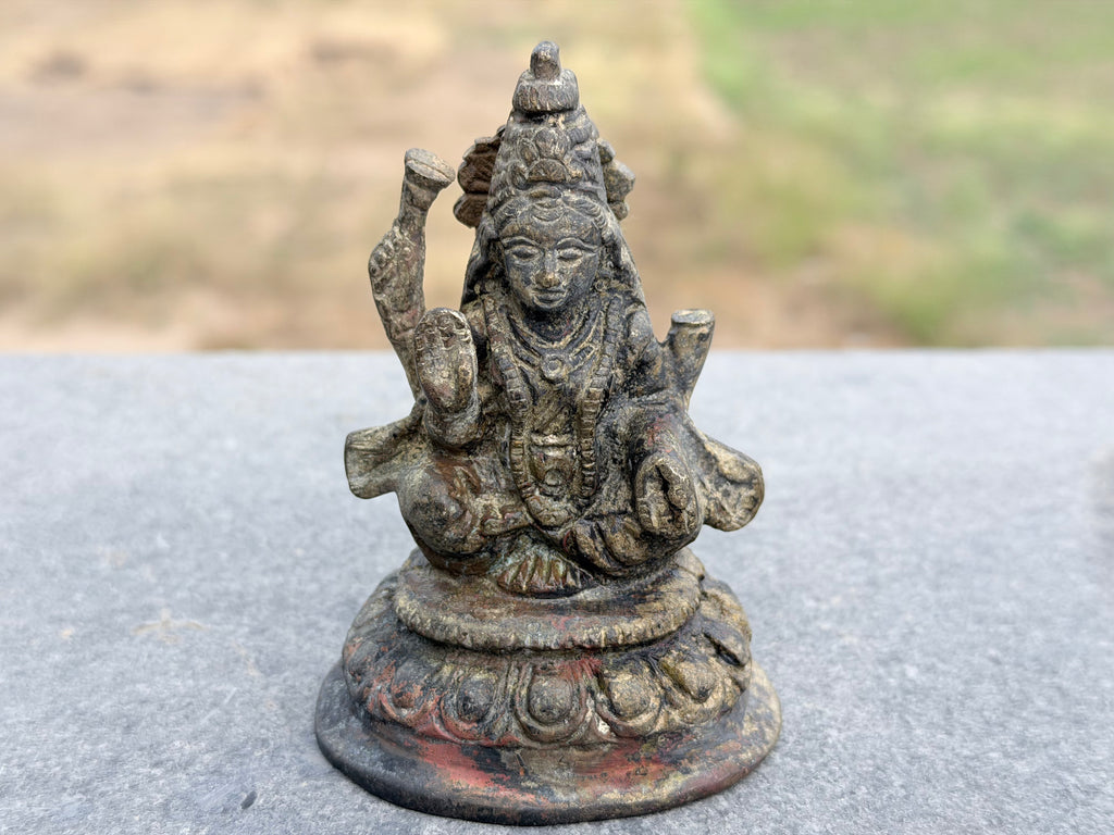 Antique Handcrafted Brass Goddess Lakshmi Idol – Seated Prosperity Icon