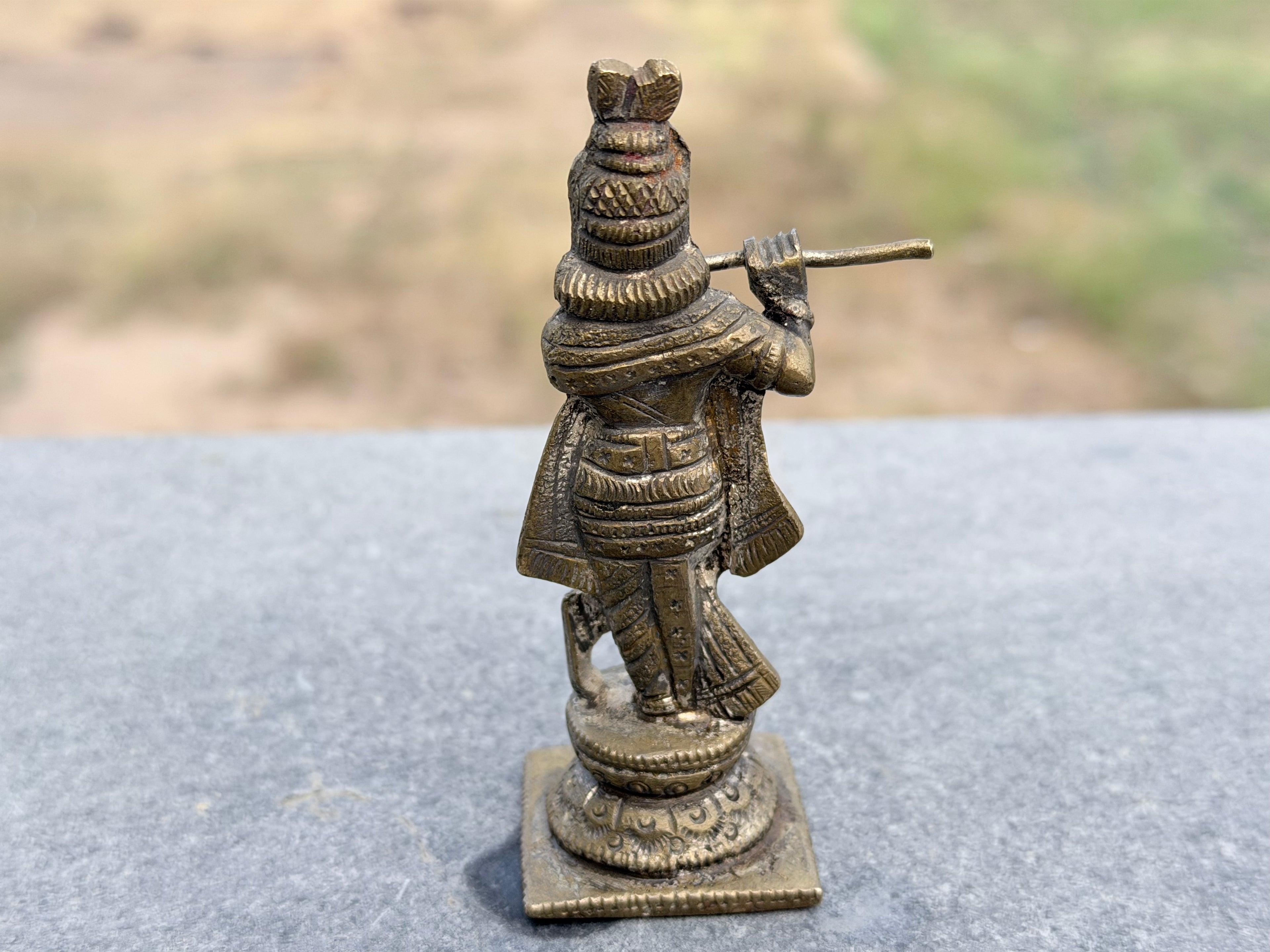 Antique Handcrafted Brass Lord Krishna Playing Flute – Traditional Dancing Krishna Idol