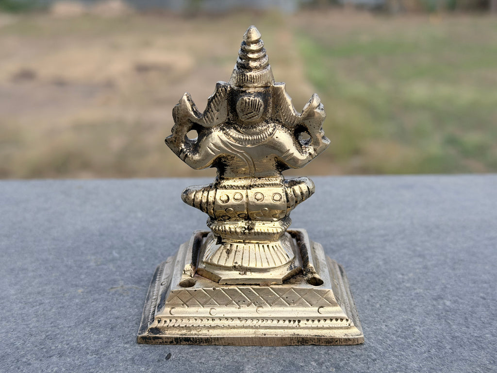 Antique South Indian Handcrafted Brass Ganesha Sculpture on Ornate Pedestal – Collector’s Piece
