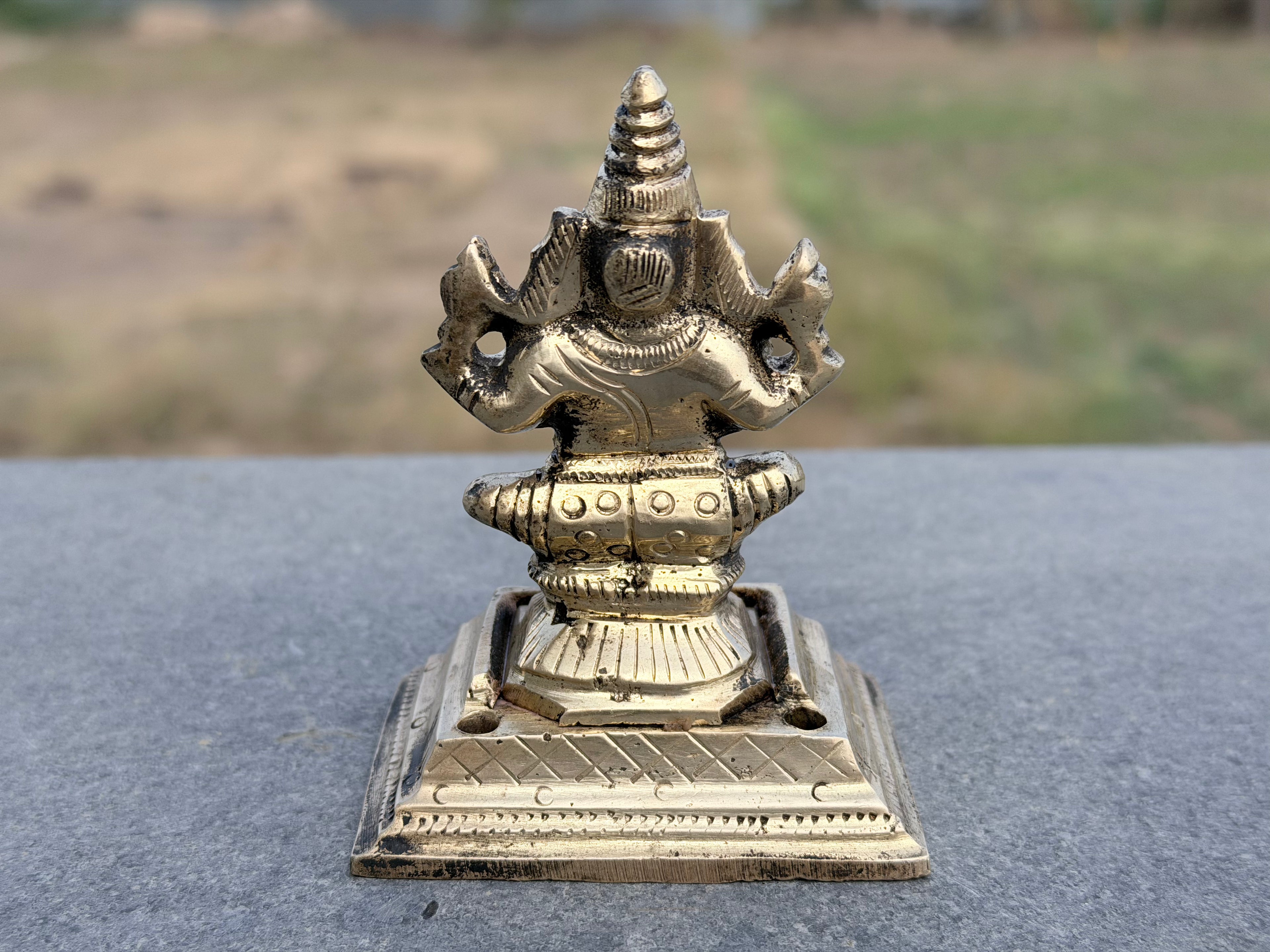 Antique South Indian Handcrafted Brass Ganesha Sculpture on Ornate Pedestal – Collector’s Piece