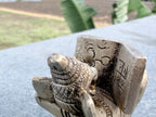 Rare Antique Handicrafted Brass Reclining  Ganesha Reading Sculpture – South Indian Collectible