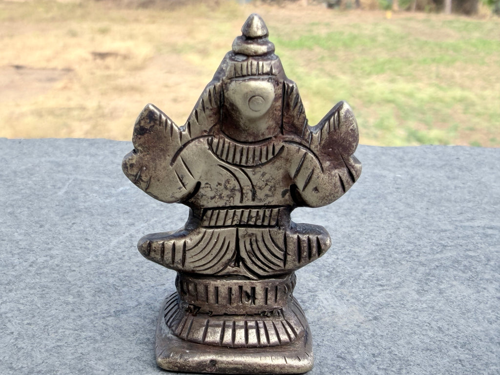 Antique South Indian Handlcrafted Brass Ganesha Sculpture on Ornate Pedestal – Collector’s Piece