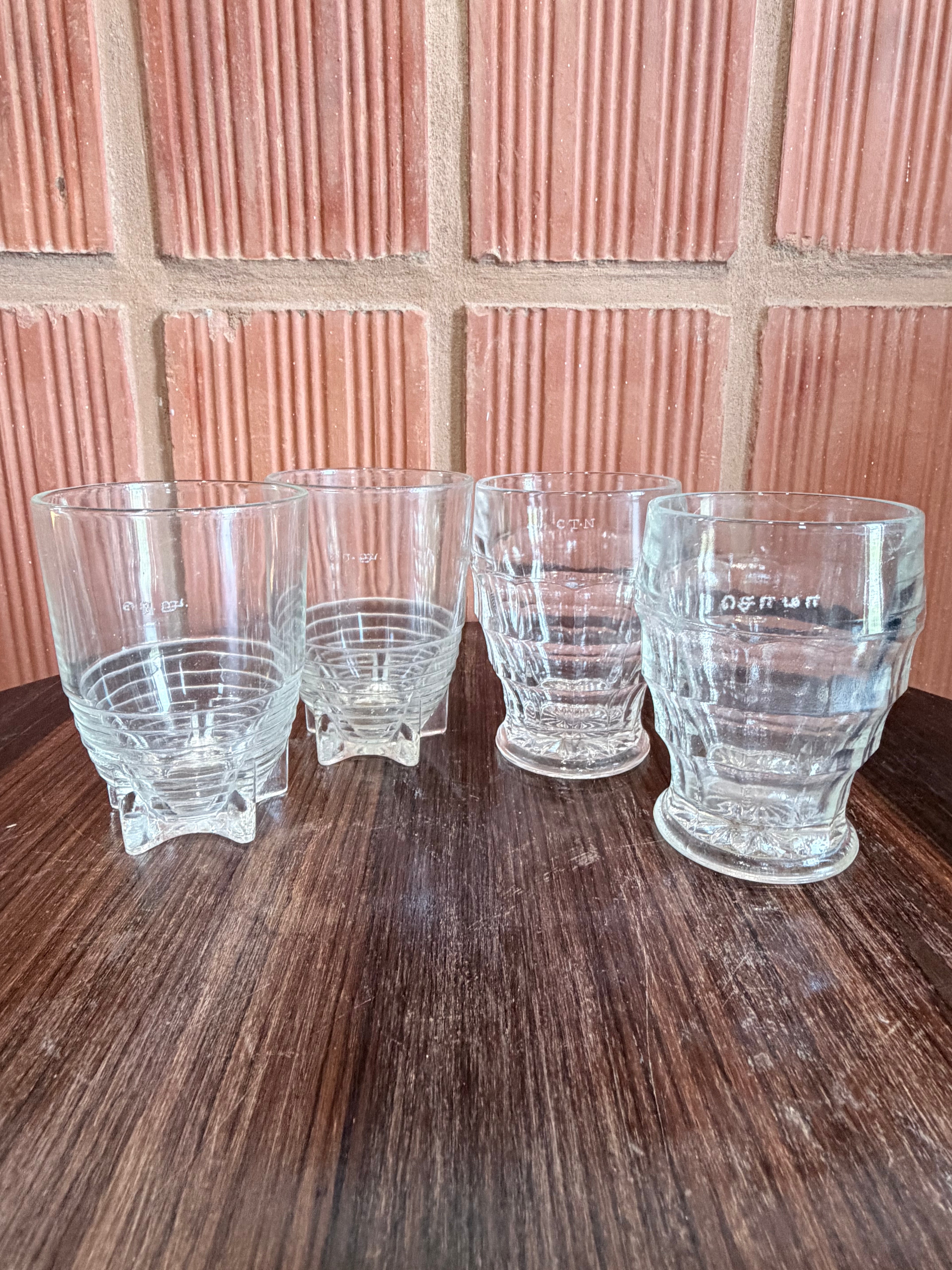 1930'S Rare Chettinad Family Engraved Vintage Shorts/ Liqueur Glass Tumbler Set (4 Pieces) – Jacobean pattern footed Bar Home Pub