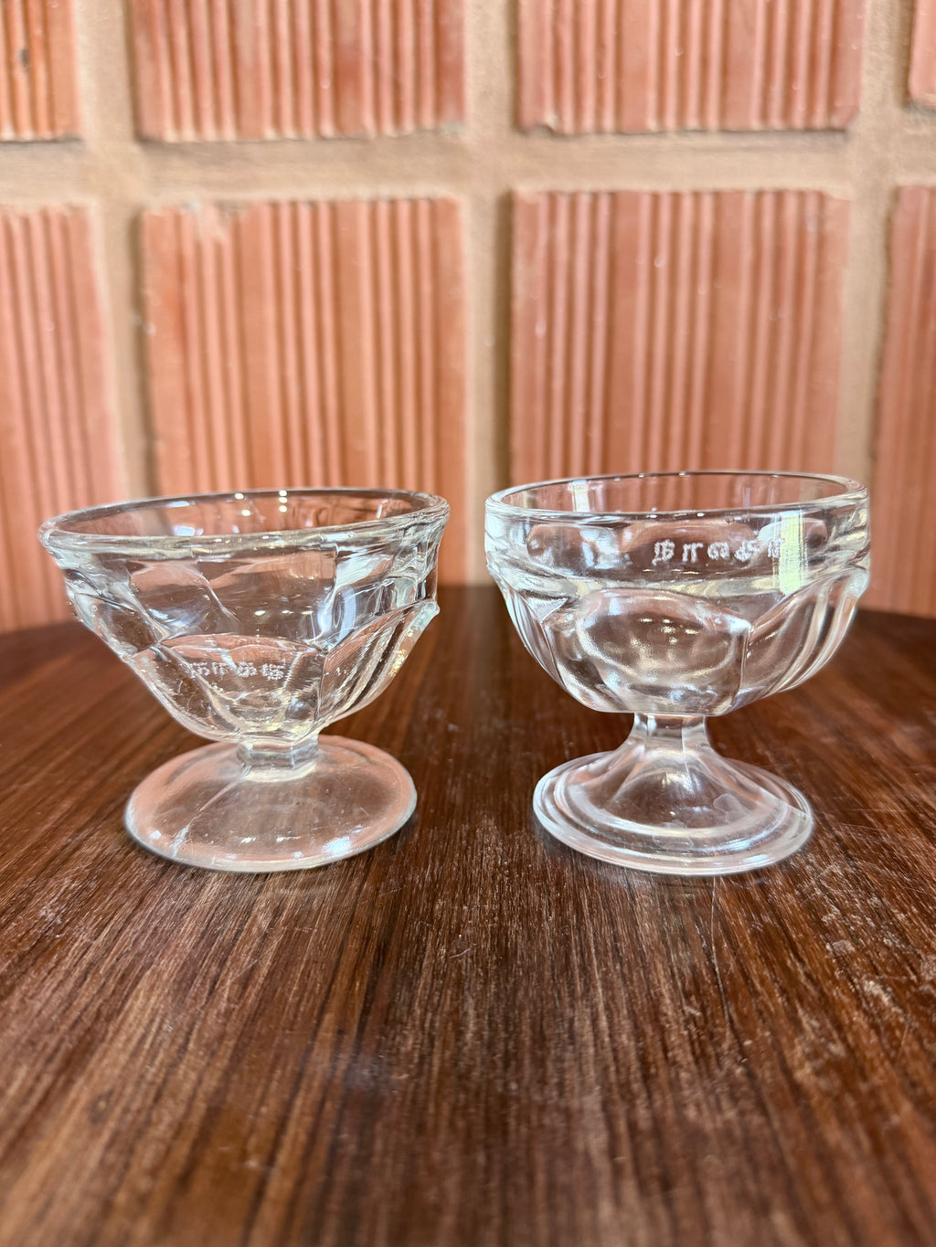 1930'S Rare Chettinad Family Engraved Vintage Glass Dessert Bowls – Antique Pedestal Serving Cups (Set of 2)