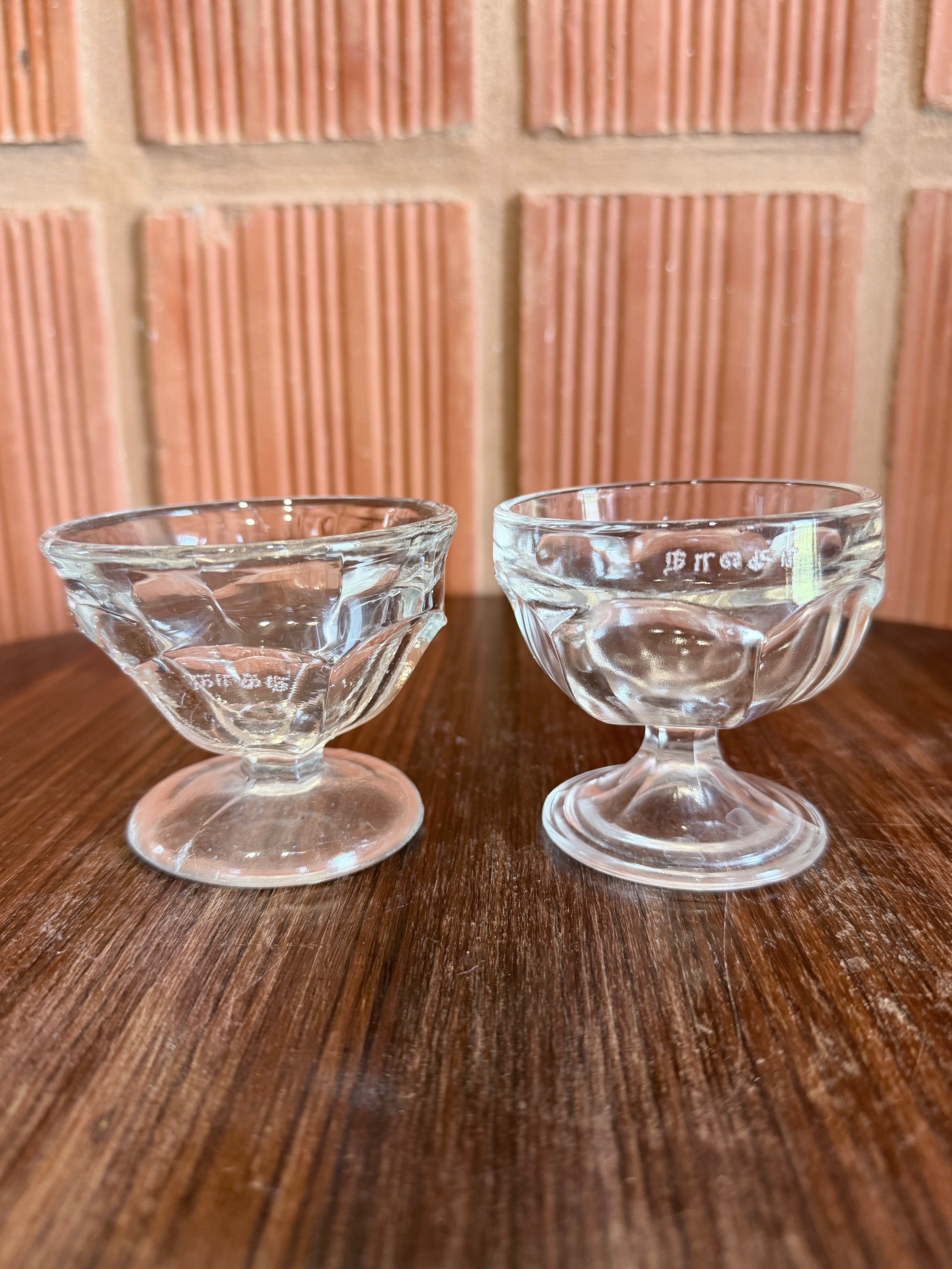1930'S Rare Chettinad Family Engraved Vintage Glass Dessert Bowls – Antique Pedestal Serving Cups (Set of 2)