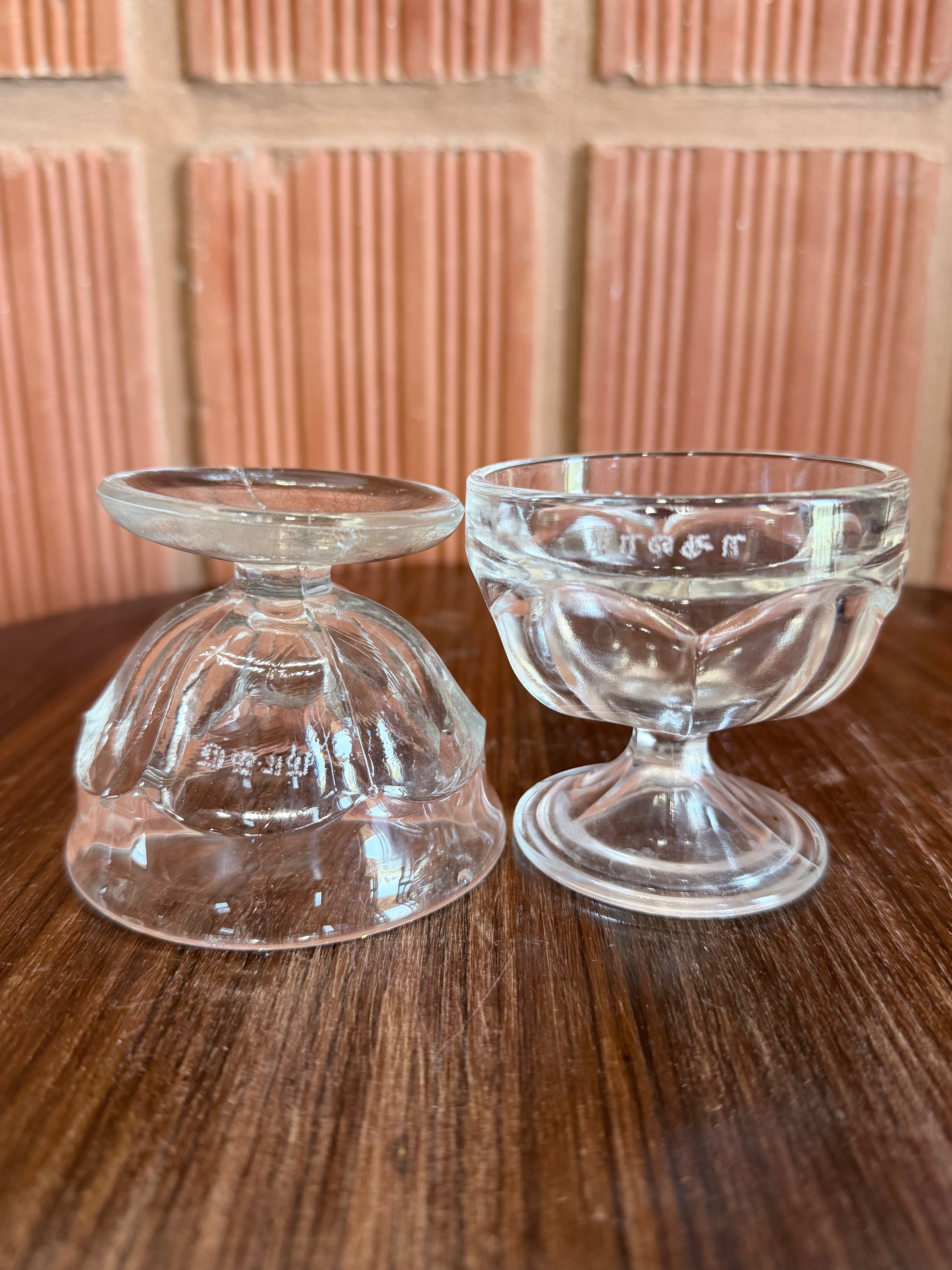 1930'S Rare Chettinad Family Engraved Vintage Glass Dessert Bowls – Antique Pedestal Serving Cups (Set of 2)