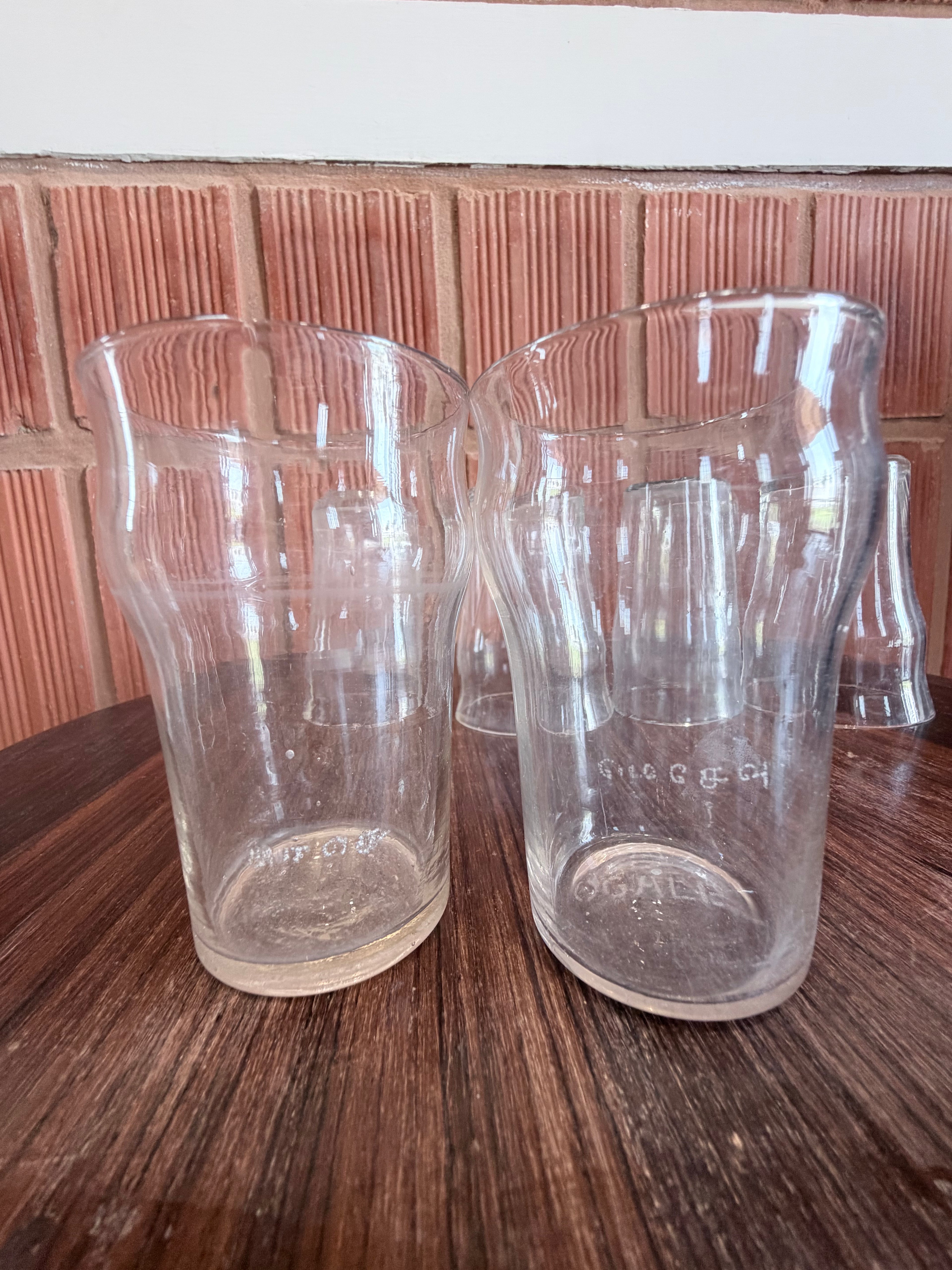 1930'S Rare Chettinad Engraved Vintage COCA-COLA Shaped Glass Tumbler Set (10 Pieces) – Traditional South Indian Heritage Drinkware