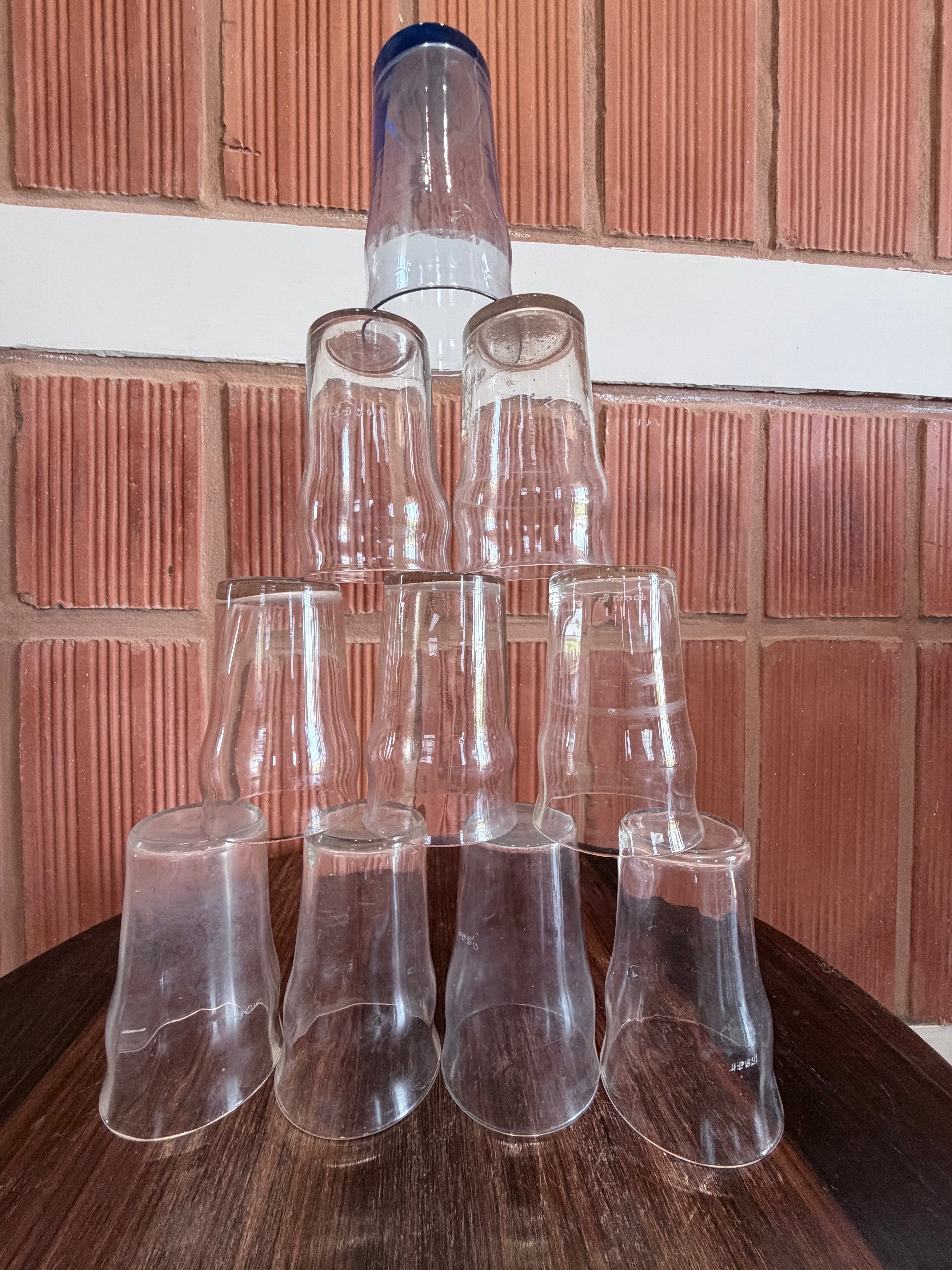 1930'S Rare Chettinad Engraved Vintage COCA-COLA Shaped Glass Tumbler Set (10 Pieces) – Traditional South Indian Heritage Drinkware