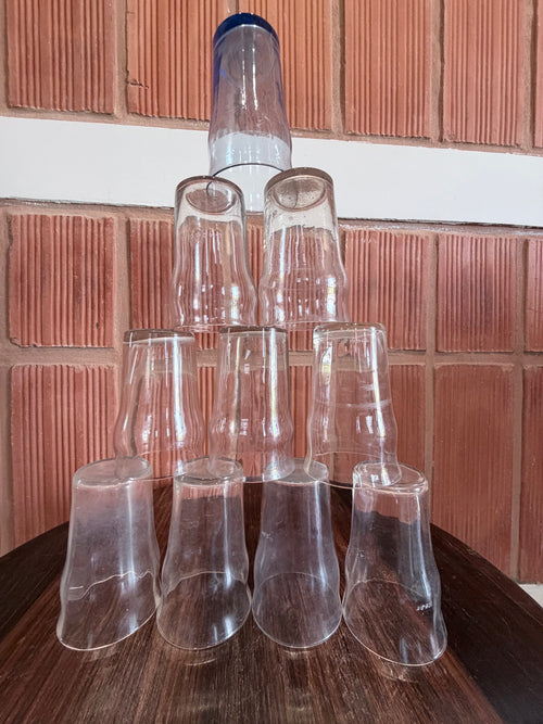 1930'S Rare Chettinad Engraved Vintage COCA-COLA Shaped Glass Tumbler Set (10 Pieces) – Traditional South Indian Heritage Drinkware