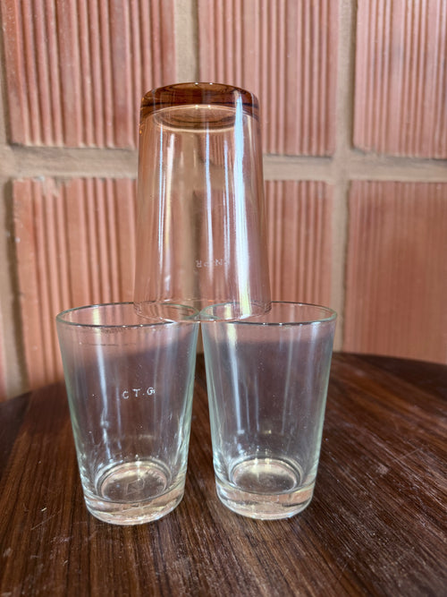 1940'S Rare Chettinad Family Engraved Vintage Glass Tumbler Set (3 Pieces) – Made in Japan
