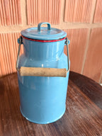 Antique Enamel Milk Can with Wooden Handle – Chettinad Heritage Vessel | Hand-Carried Utility Container with Family Engraving