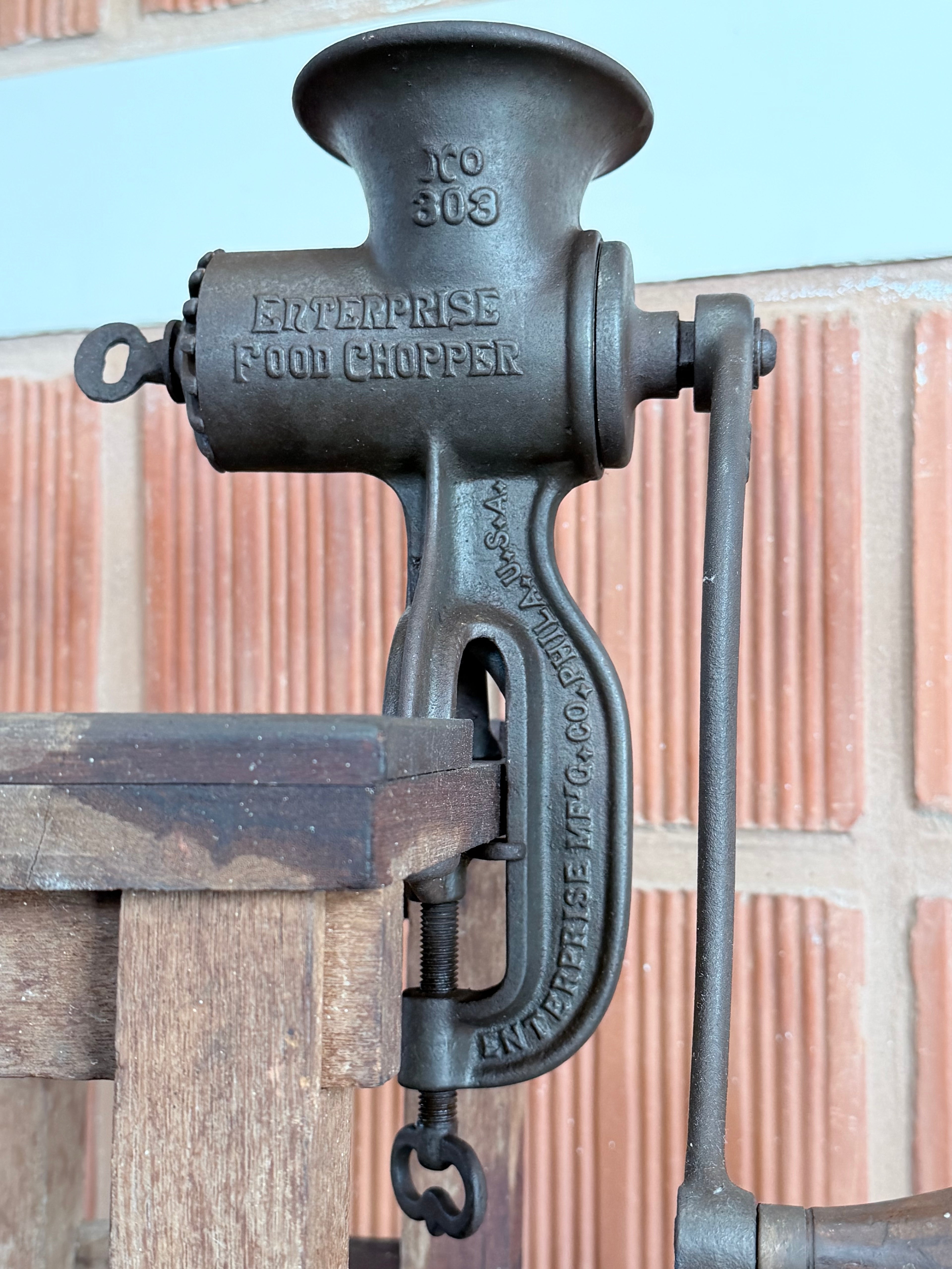 Antique Enterprise MFG Co. Food Chopper No. 202 | Cast Iron Meat Grinder | Philadelphia 1899 Patent Vintage Kitchen Tool