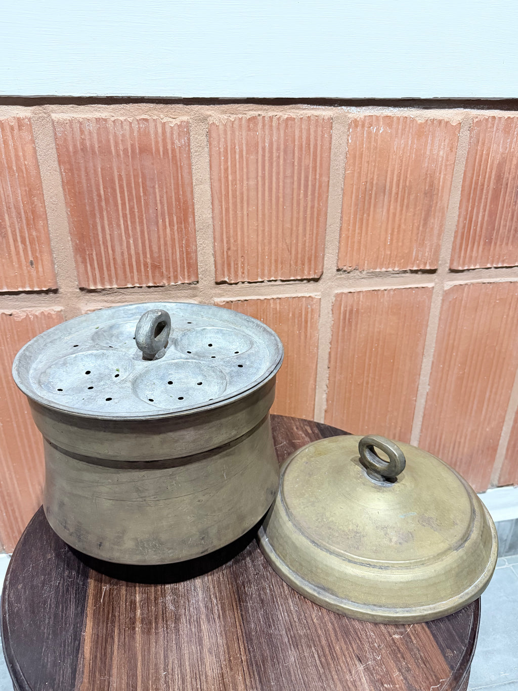 Rare Heavy Weight Antique Brass Handcrafted Idli Pot – Traditional South Indian Idli Steamer with Lid | Tin Coated | Vintage Kitchenware