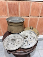 Rare Heavy Weight Antique Brass Handcrafted Idli Pot – Traditional South Indian Idli Steamer with Lid | Tin Coated | Vintage Kitchenware