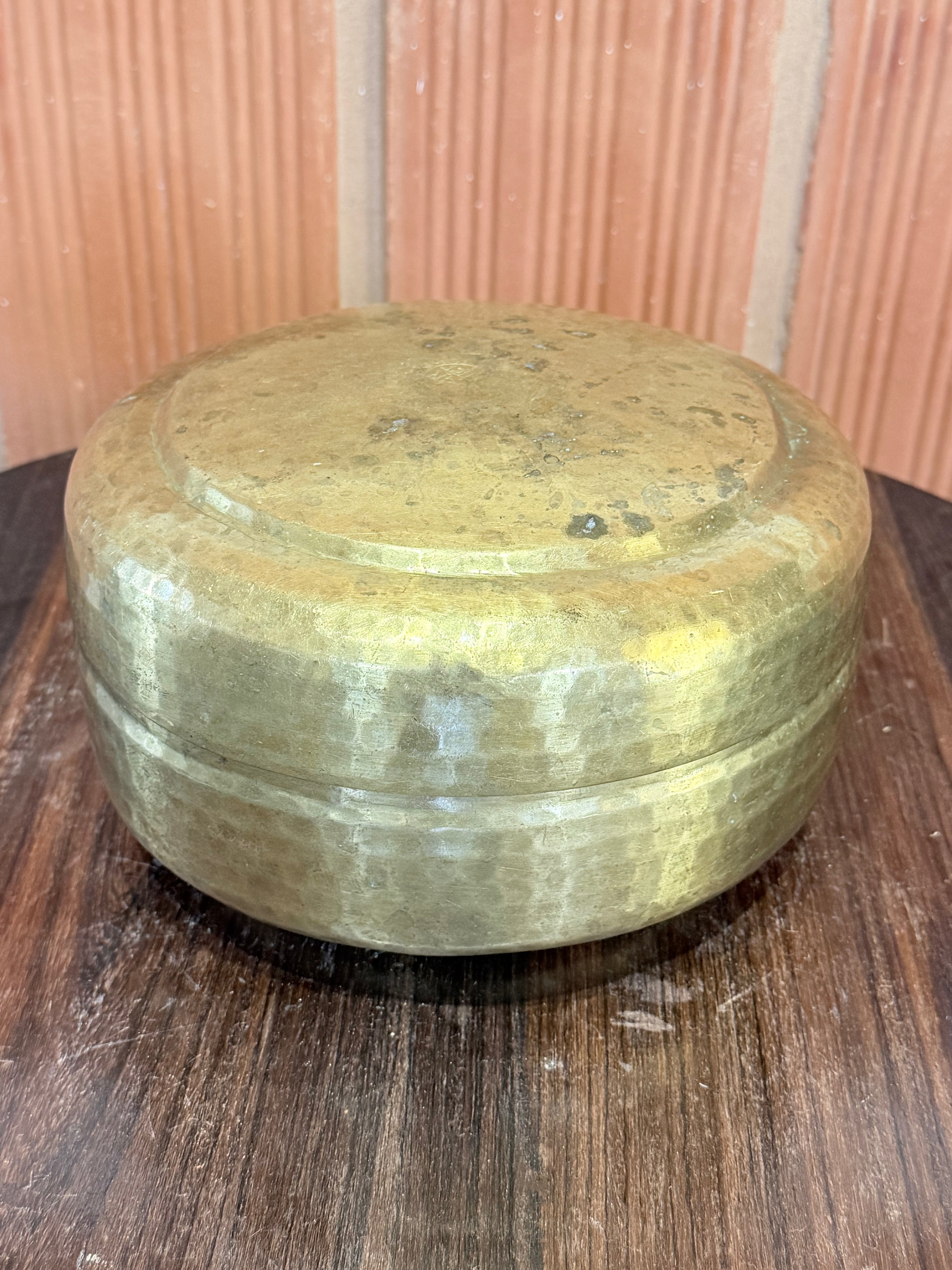 Antique Brass Hand-Hammered Storage Containers Set | Vintage Indian Kitchenware | Traditional Brass Dabba Collection (Set of 3)