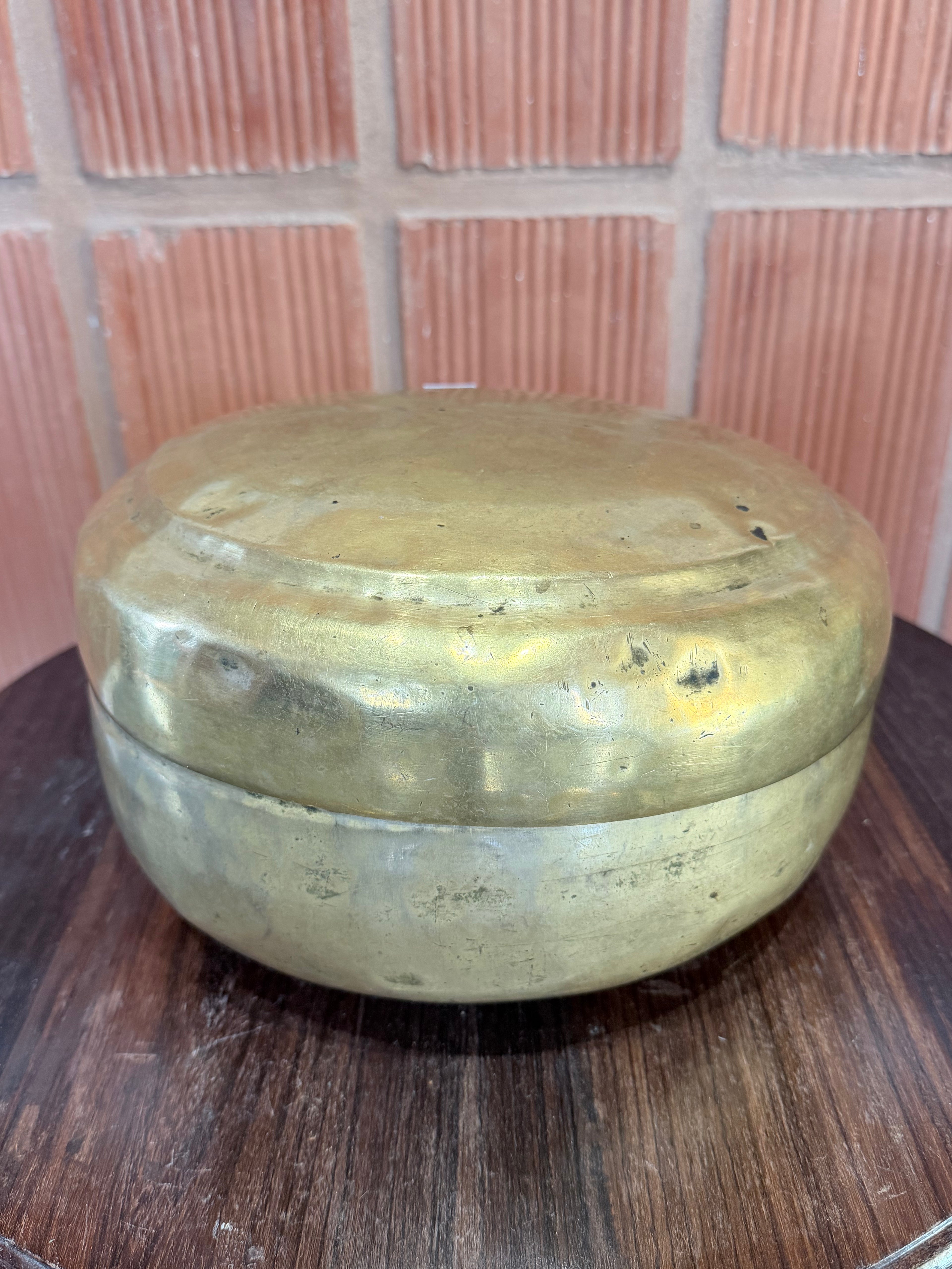 Antique Brass Hand-Hammered Storage Containers Set | Vintage Indian Kitchenware | Traditional Brass Dabba Collection (Set of 3)