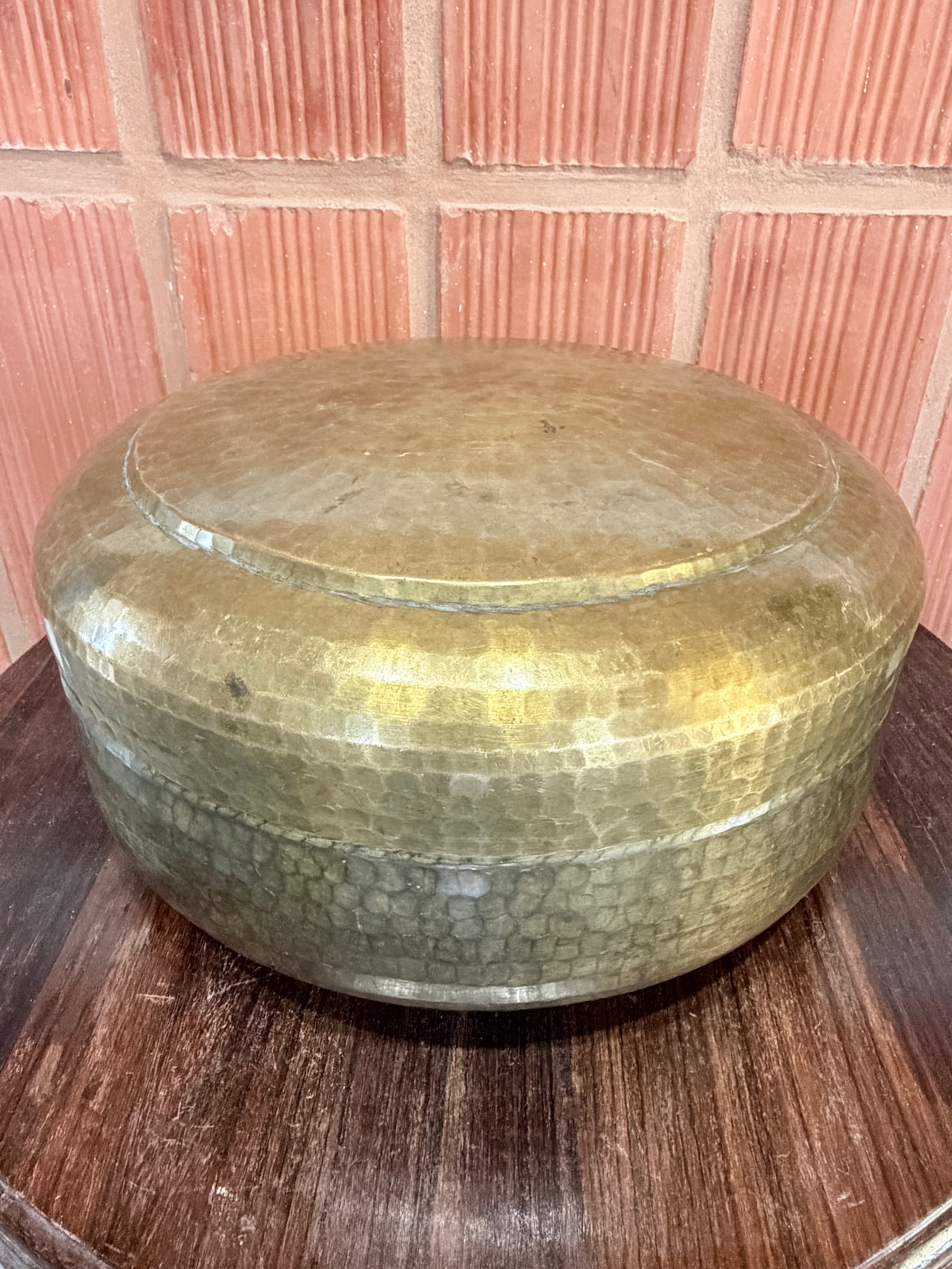 Antique Brass Hand-Hammered Storage Containers Set | Vintage Indian Kitchenware | Traditional Brass Dabba Collection (Set of 3)