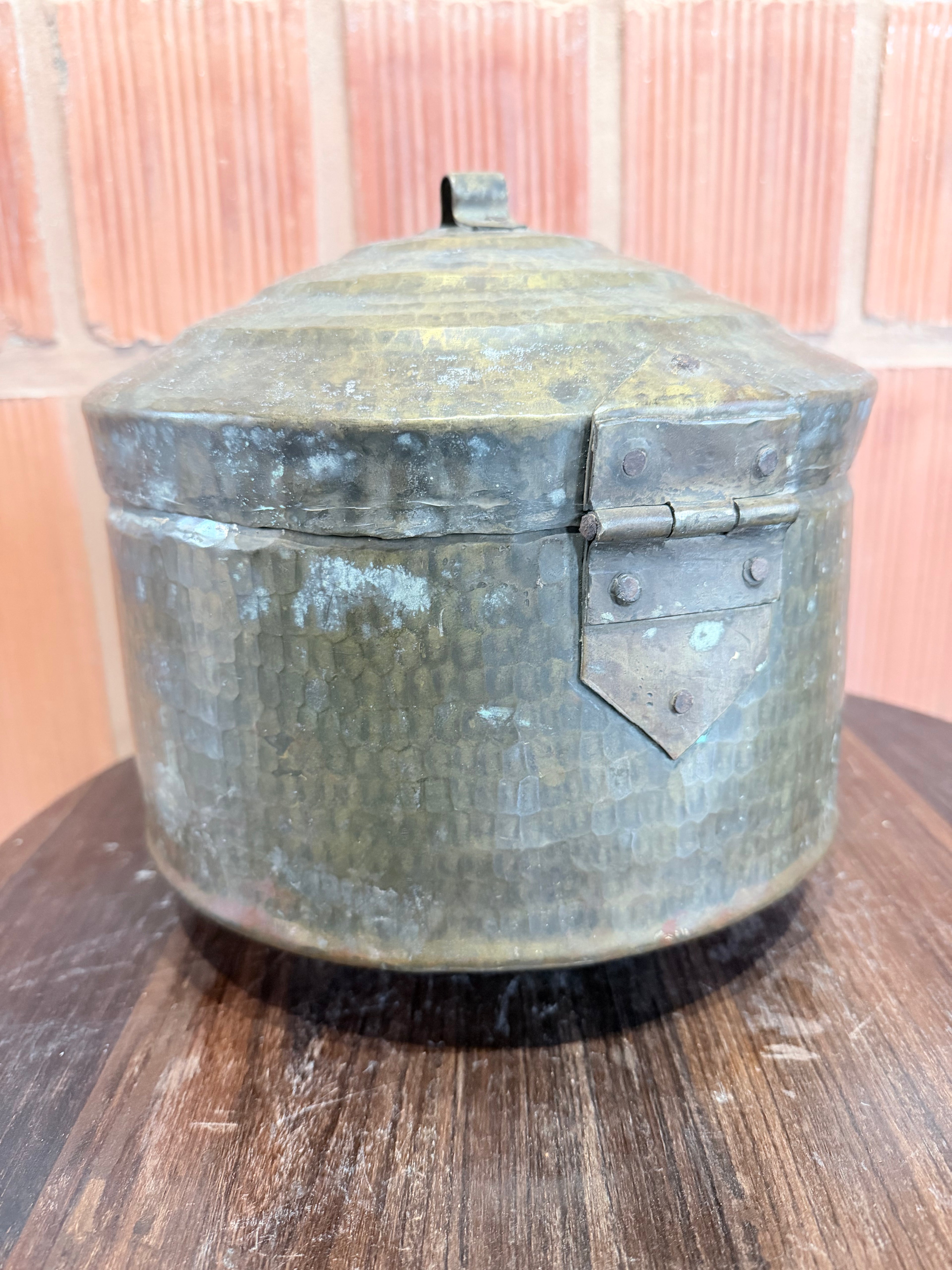 Antique Hand-Hammered Brass Storage Box with Lid & Latch – Traditional Indian Utility Container | Vintage Collectible