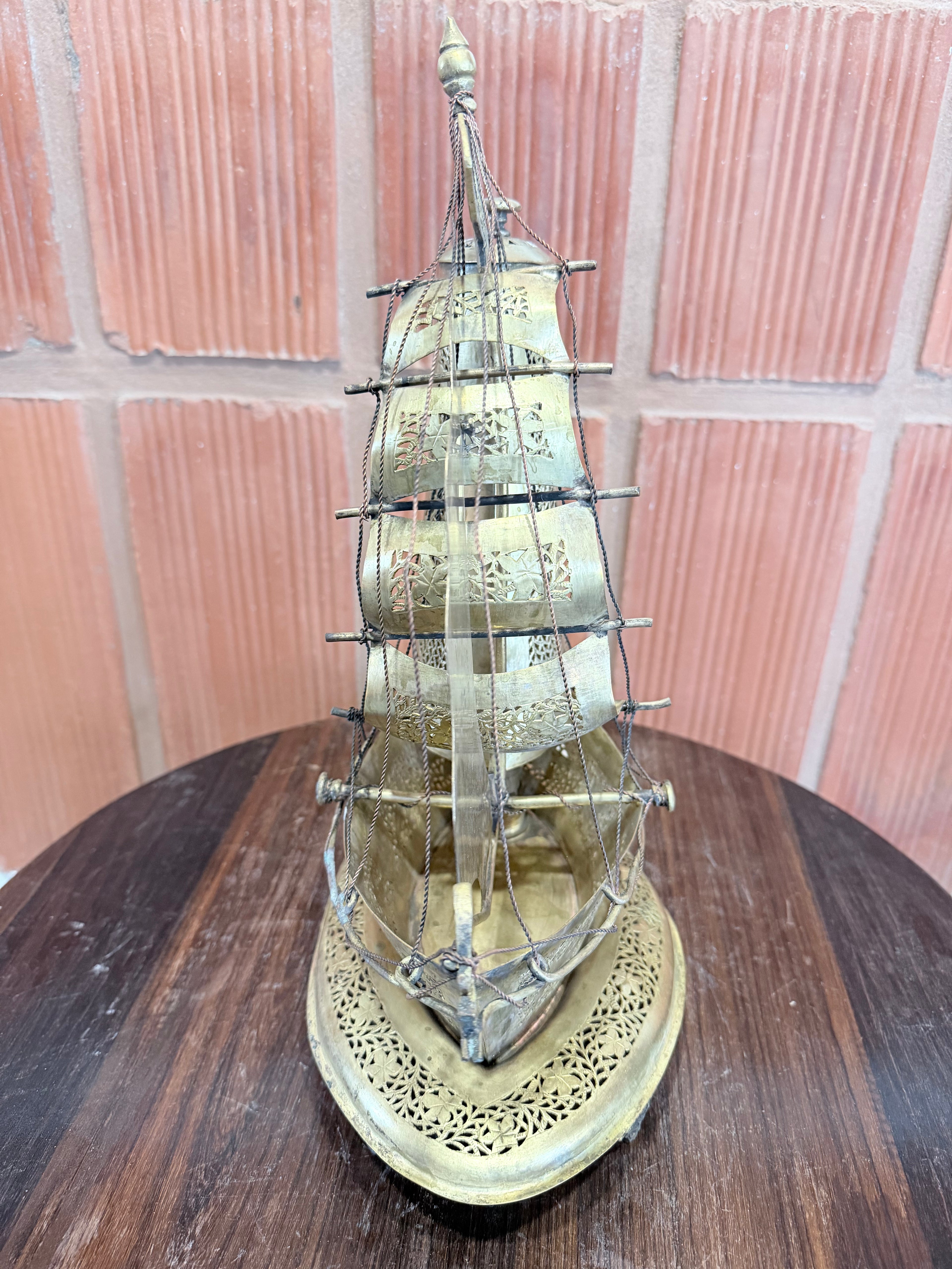 1950'Vintage German Brass Ship Table Lamp with Filigree Work – Nautical Decorative Light