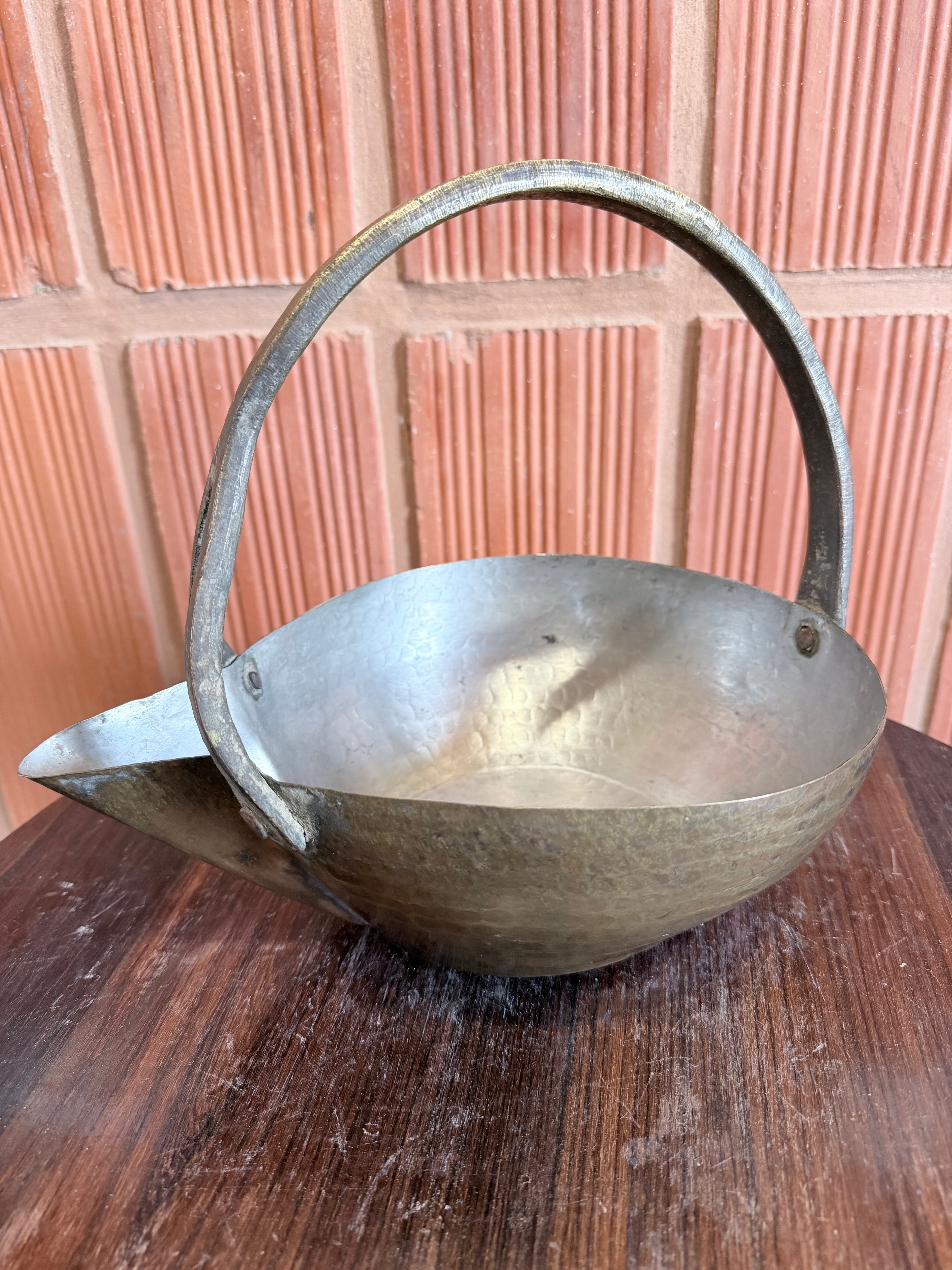 Antique Handcrafted Brass Pouring Vessel with Handle – Mukku Vaali or Rasavaali Big | Rustic Vintage Décor