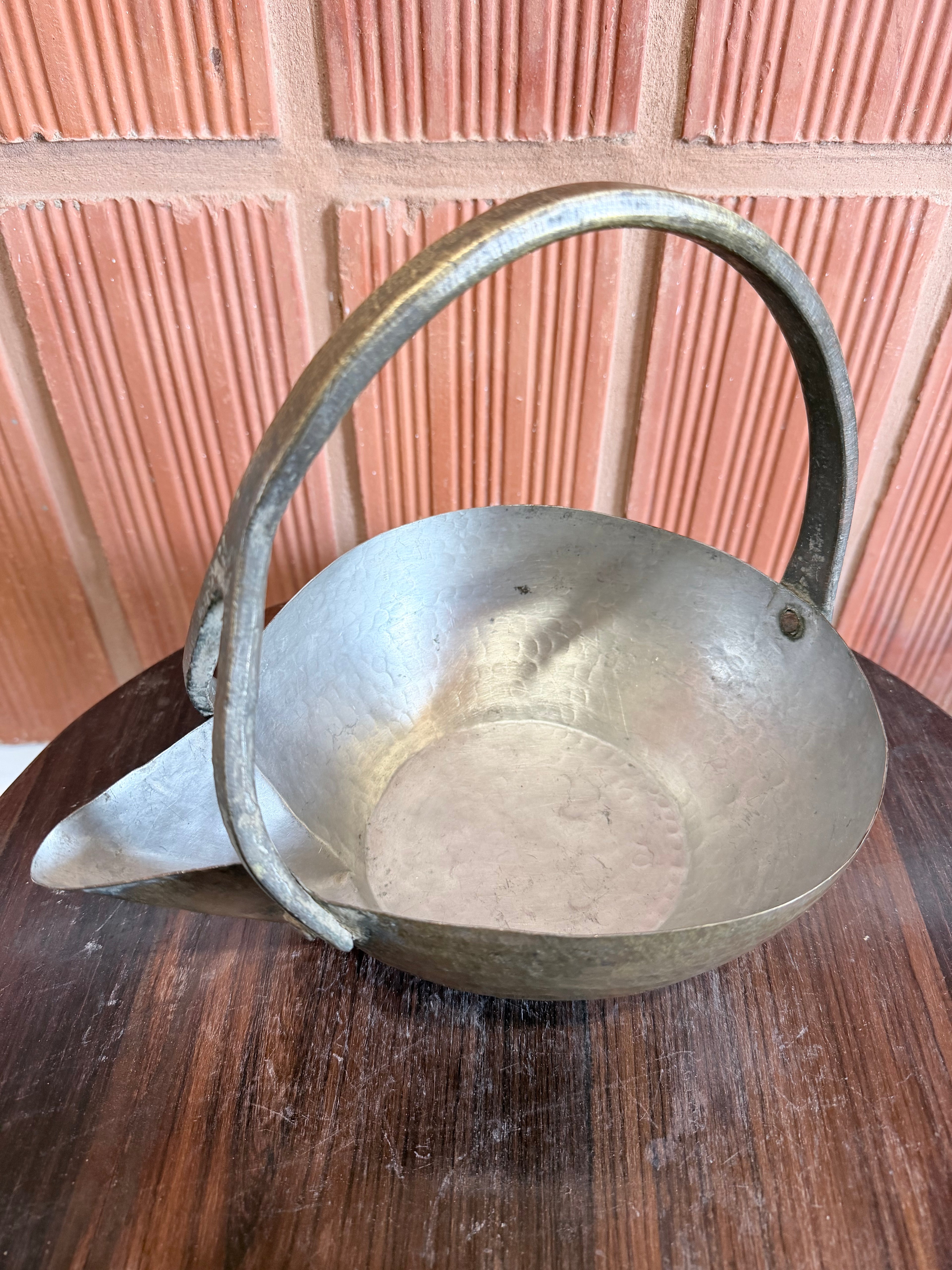 Antique Handcrafted Brass Pouring Vessel with Handle – Mukku Vaali or Rasavaali Big | Rustic Vintage Décor