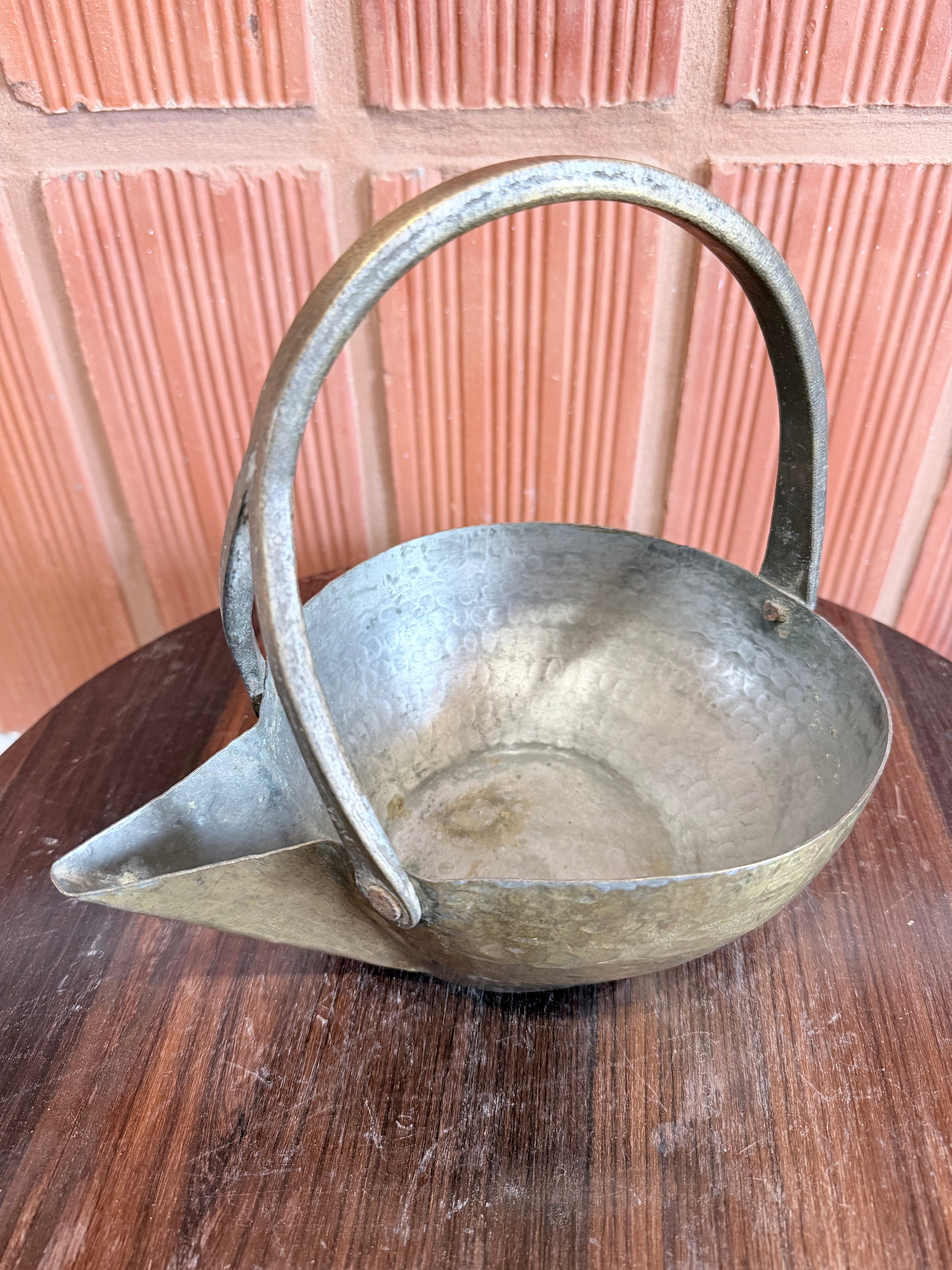 Antique Handcrafted Brass Pouring Vessel with Handle – Mukku Vaali or Rasavaali Small | Rustic Vintage Décor