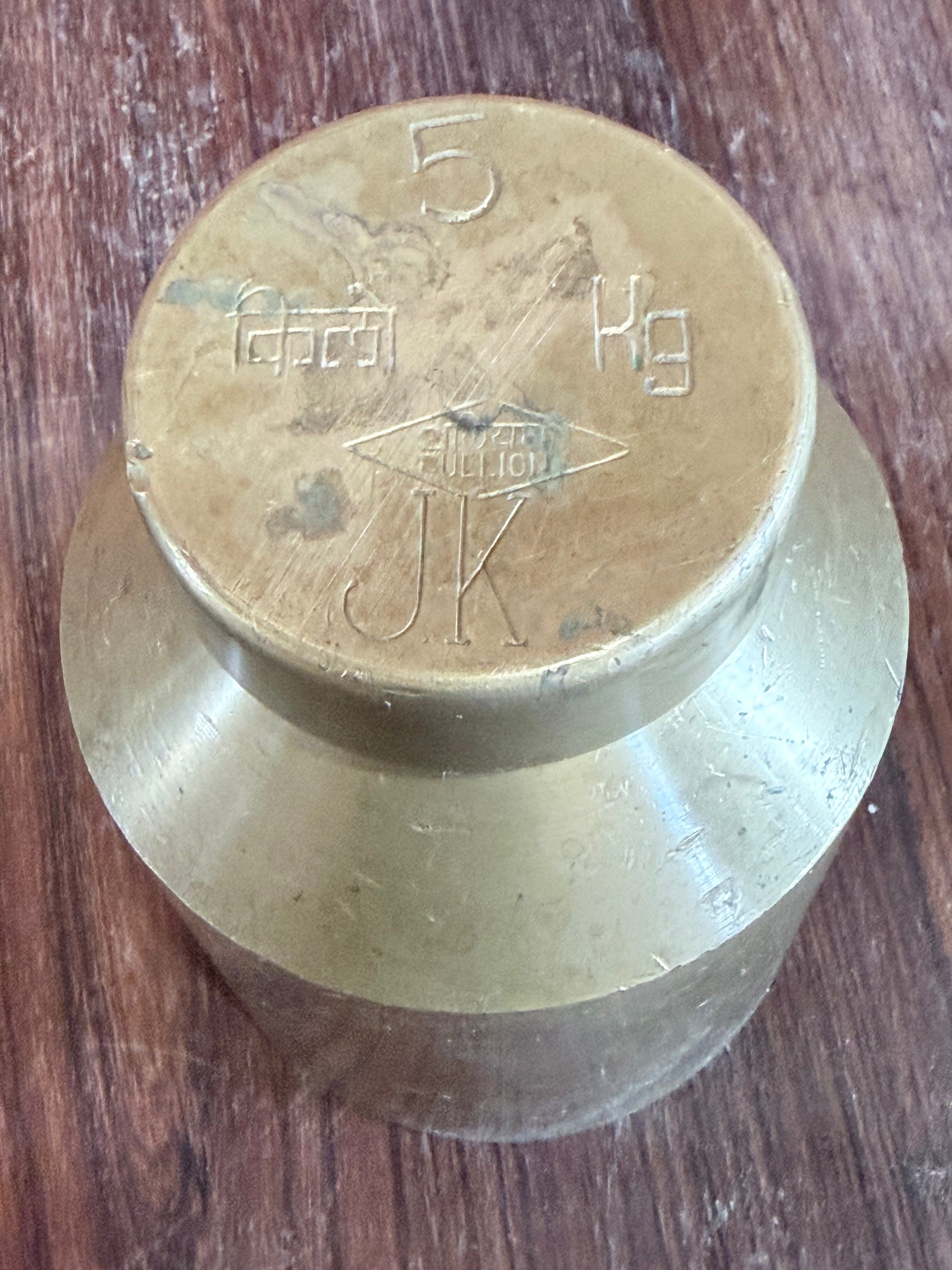 Vintage Solid Brass 5 Kg Calibration Weight – Industrial Scale Weight | Antique Utility Collectible