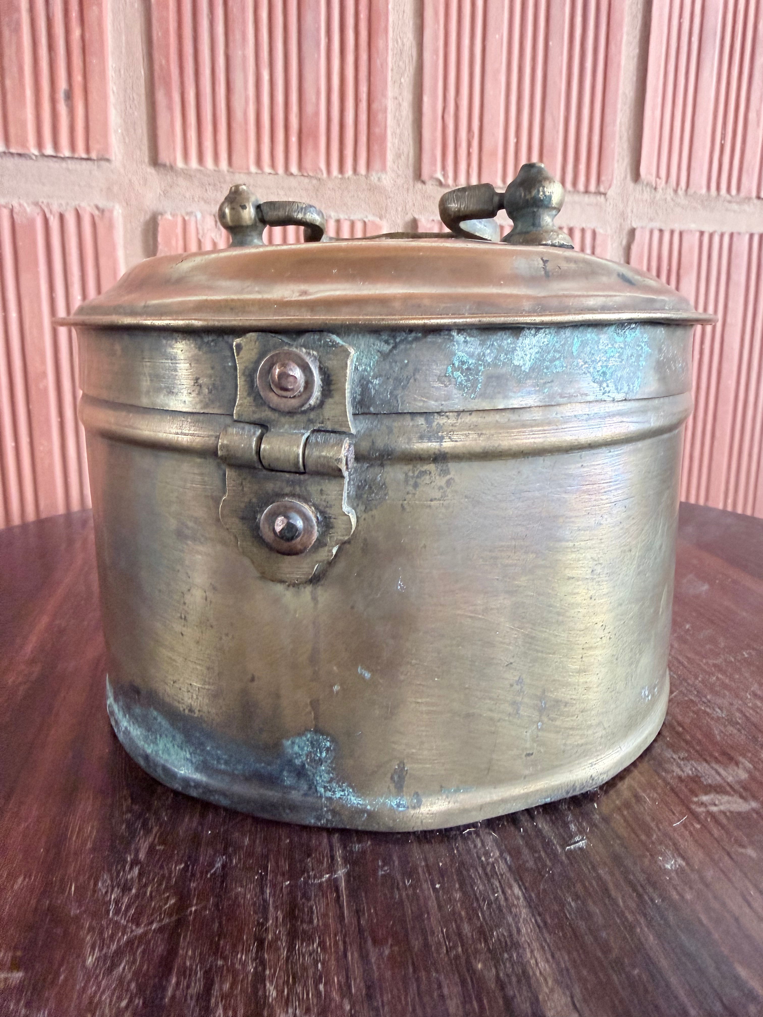 Antique Handcrafted Brass Storage Box with Lid & Latch – Traditional Indian Utility Container | Vintage Collectible