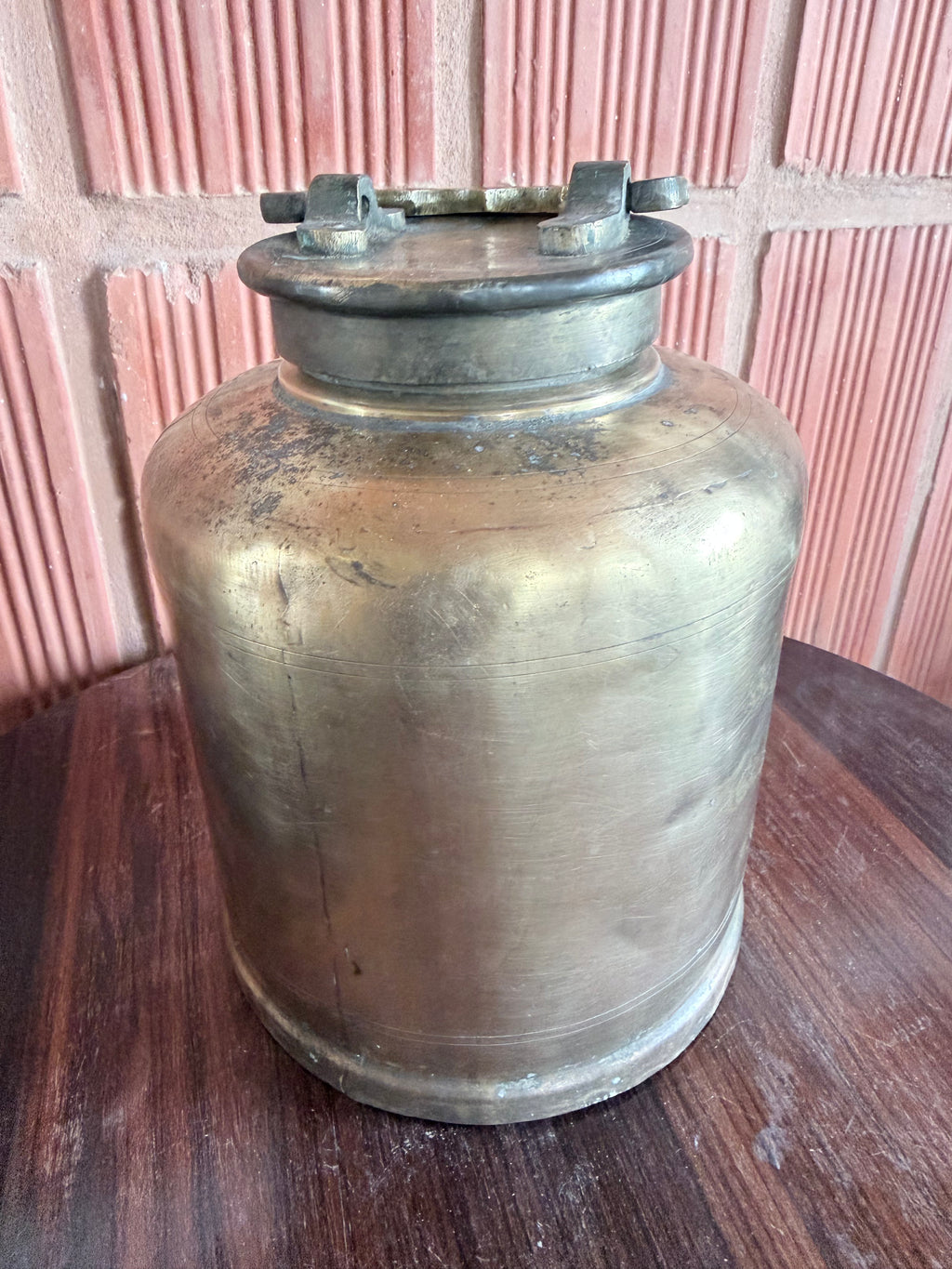 Antique Solid Brass Ghee Storage Container with Lid – Traditional Indian Kitchen Vessel | Vintage Heritage Piece