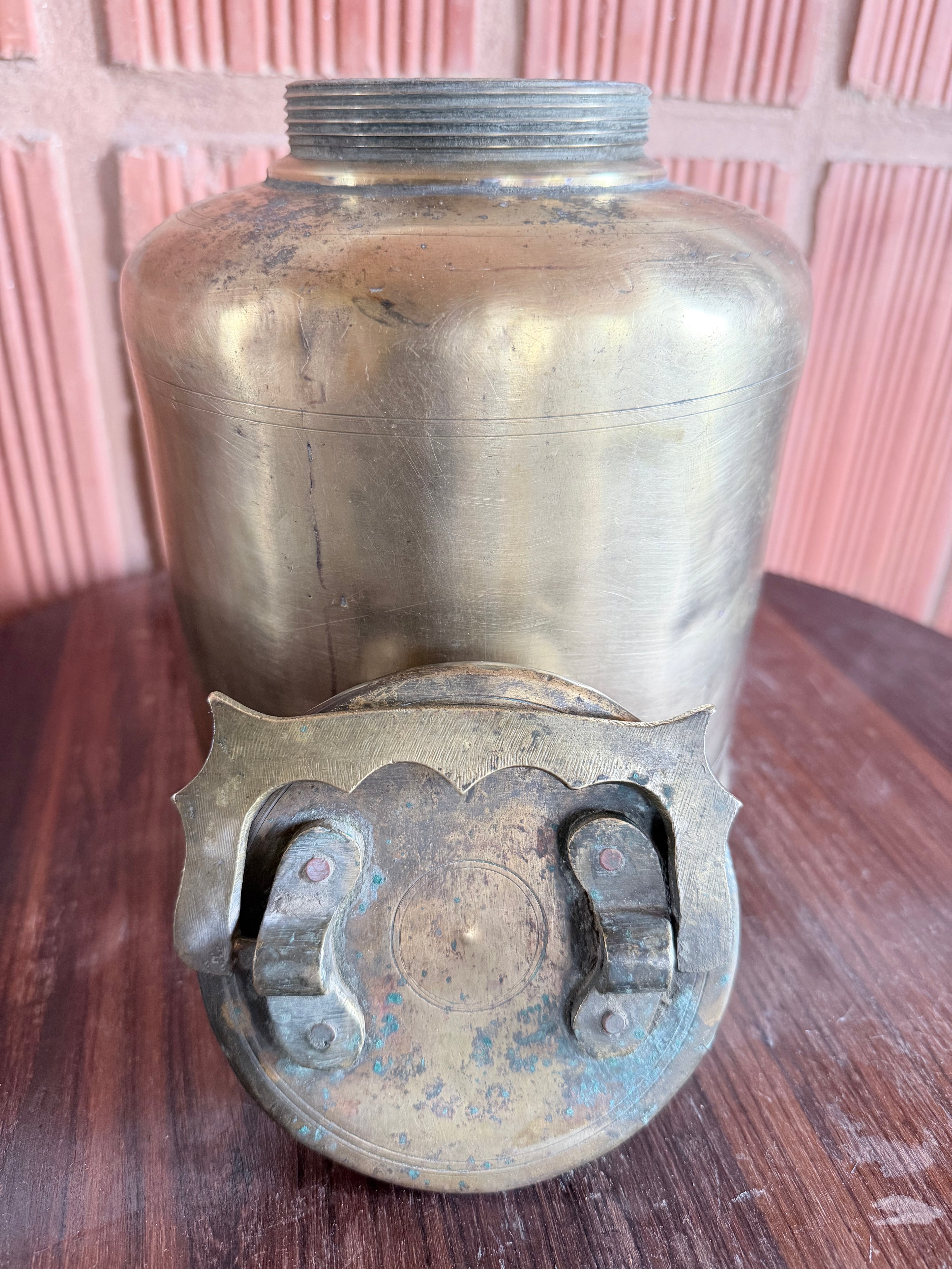 Antique Solid Brass Ghee Storage Container with Lid – Traditional Indian Kitchen Vessel | Vintage Heritage Piece