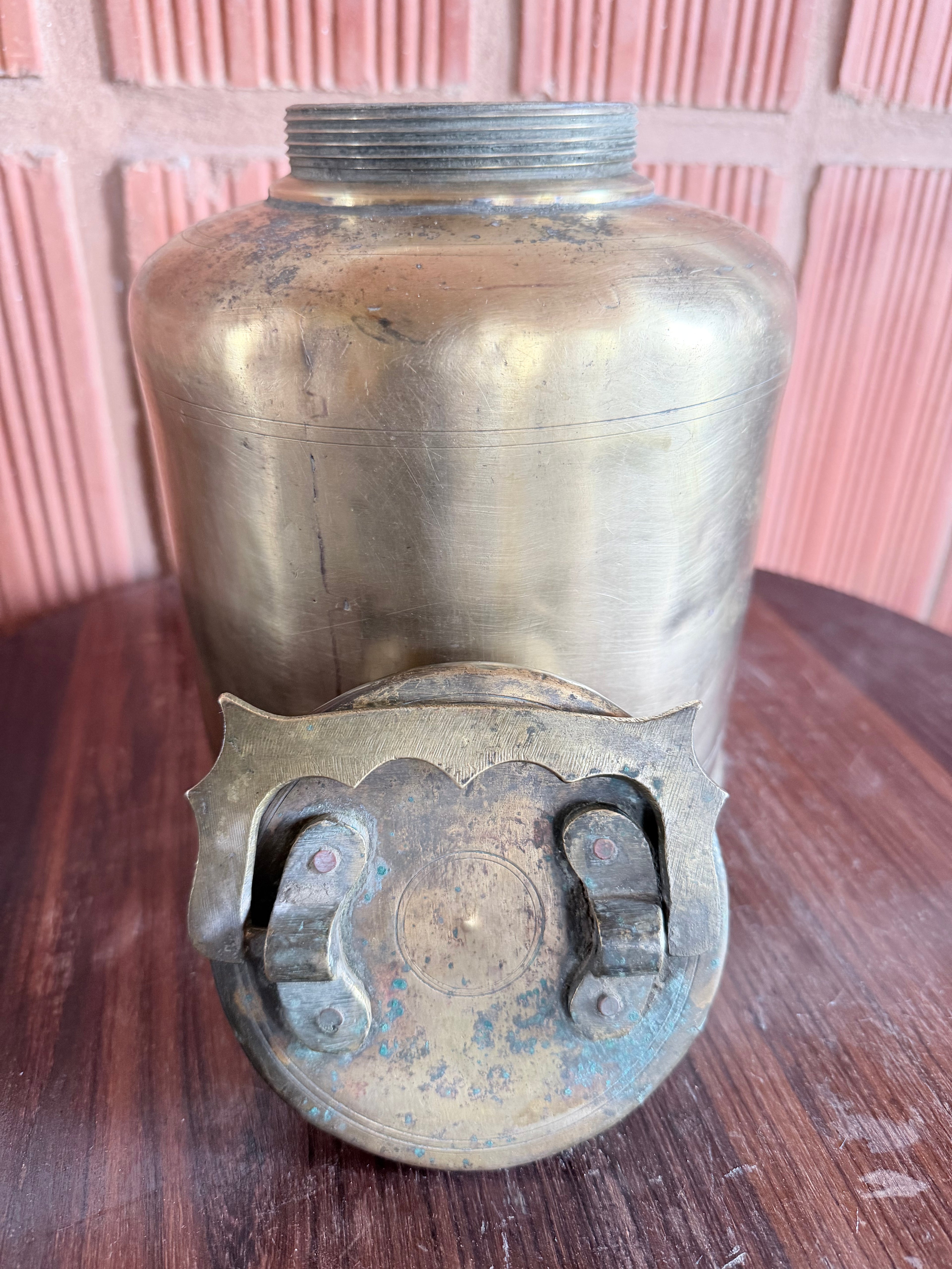 Antique Solid Brass Ghee Storage Container with Lid – Traditional Indian Kitchen Vessel | Vintage Heritage Piece